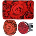 sanilo set badkameraccessoires rosen bestaand uit toiletzitting, badmat en wastafelplug (complete set, 3-delig) rood