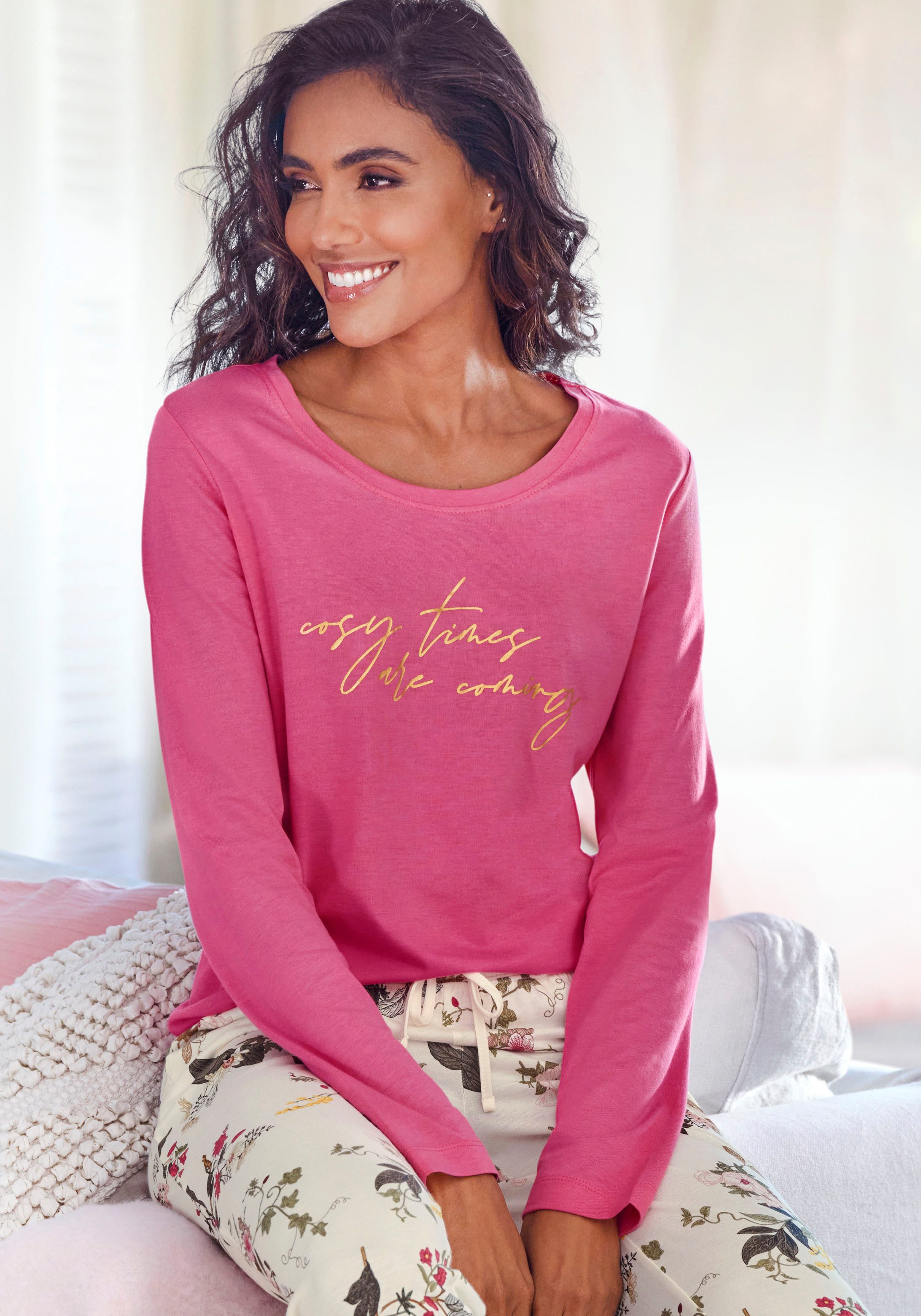 Lascana Pyjama top met folieprint dames pyjama's maat 36/38 roze