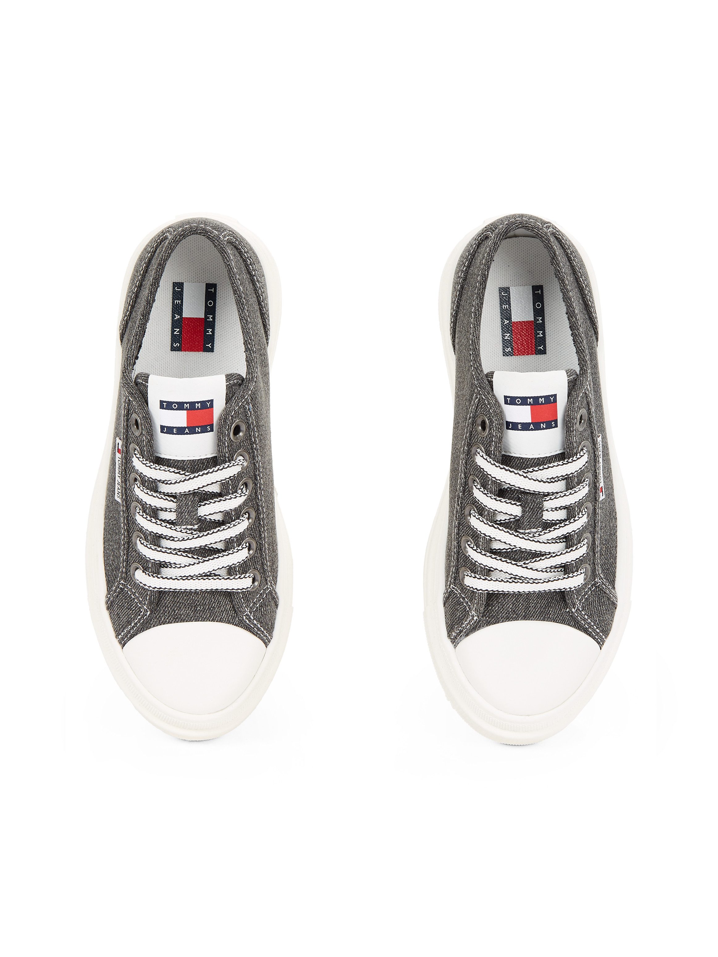 TOMMY JEANS Plateausneakers TJW FOXING FLATFORM LC , vrijetijdsschoen, halfschoen, veterschoen in jeans-look