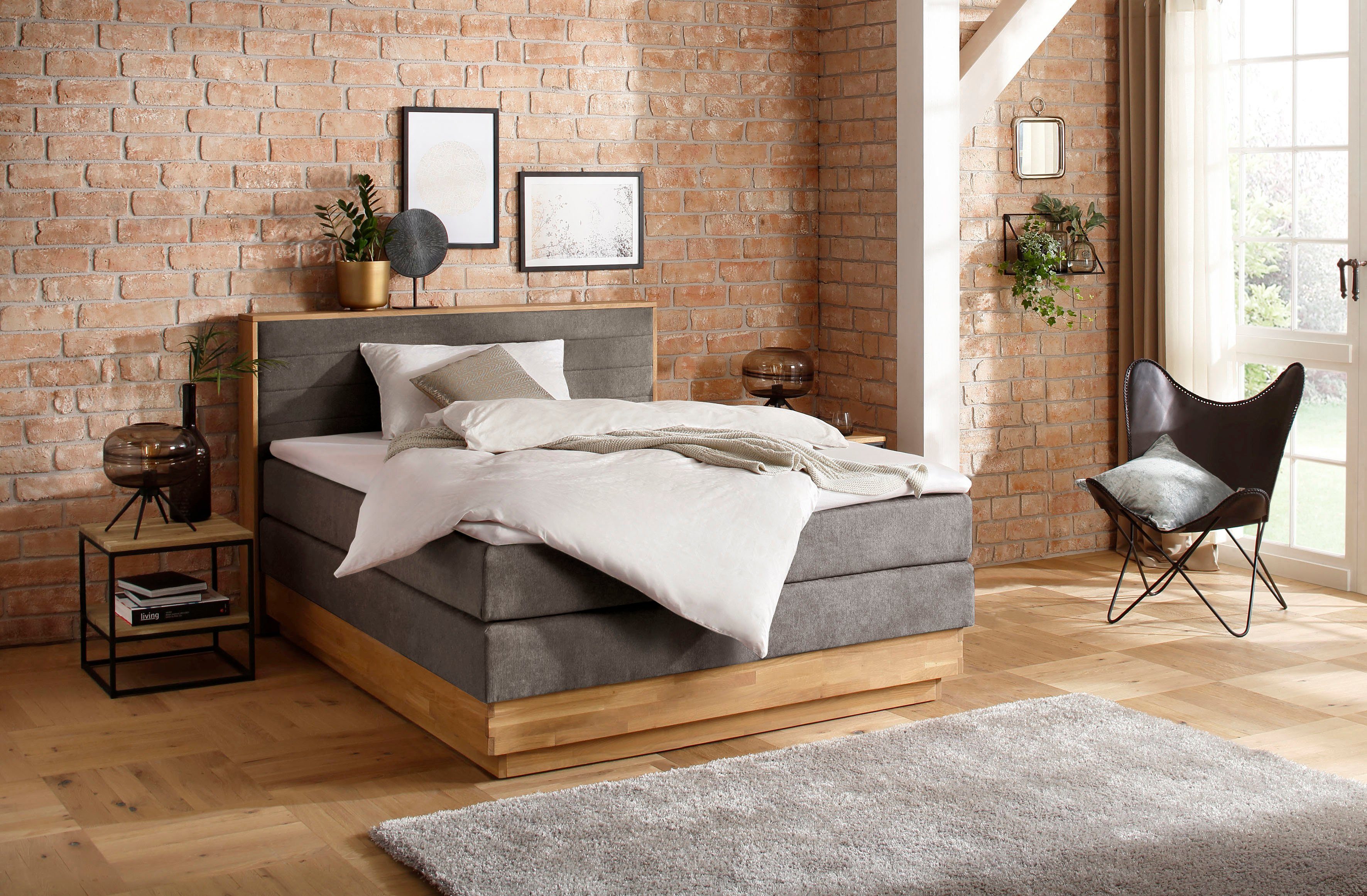 Home affaire Boxspring Cavan Eiken, met bedkist & topmatras, verschillende hardheden (ook H4)