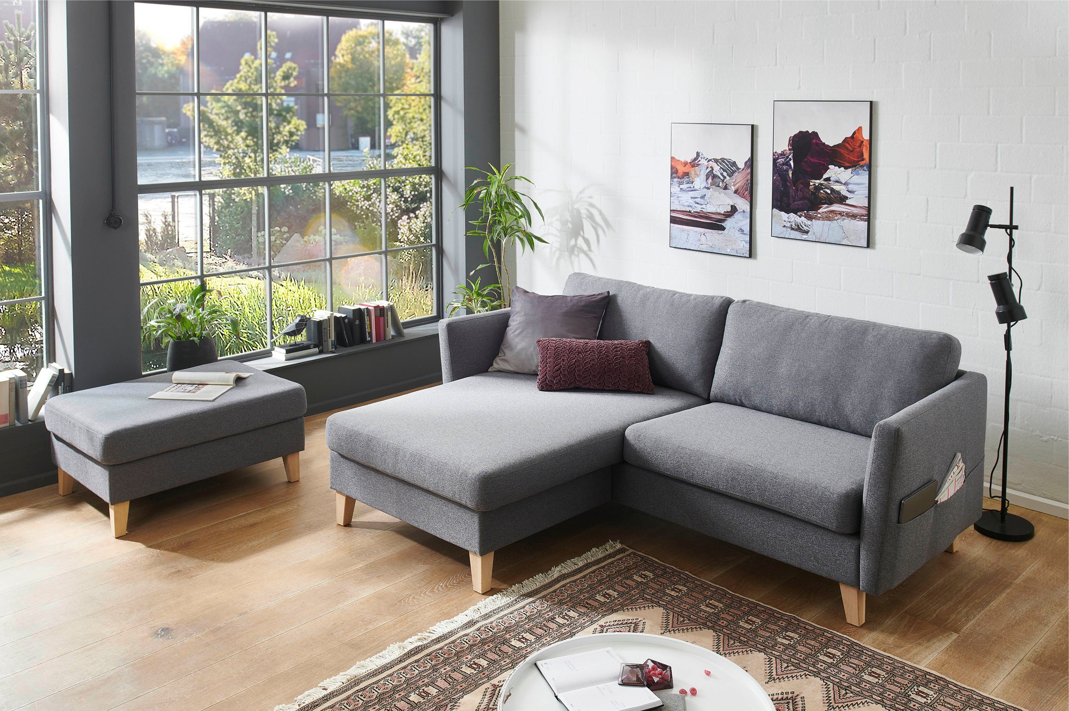 ATLANTIC home collection Hoekbank Mailo L-vorm met zakken opzij, récamier aan beide kanten te monteren, massief houten poten