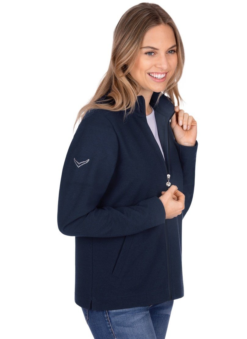 Trigema Sweatvest TRIGEMA jas met fonkelende strassteentjes (1-delig) dames sweatvesten maat L blauw