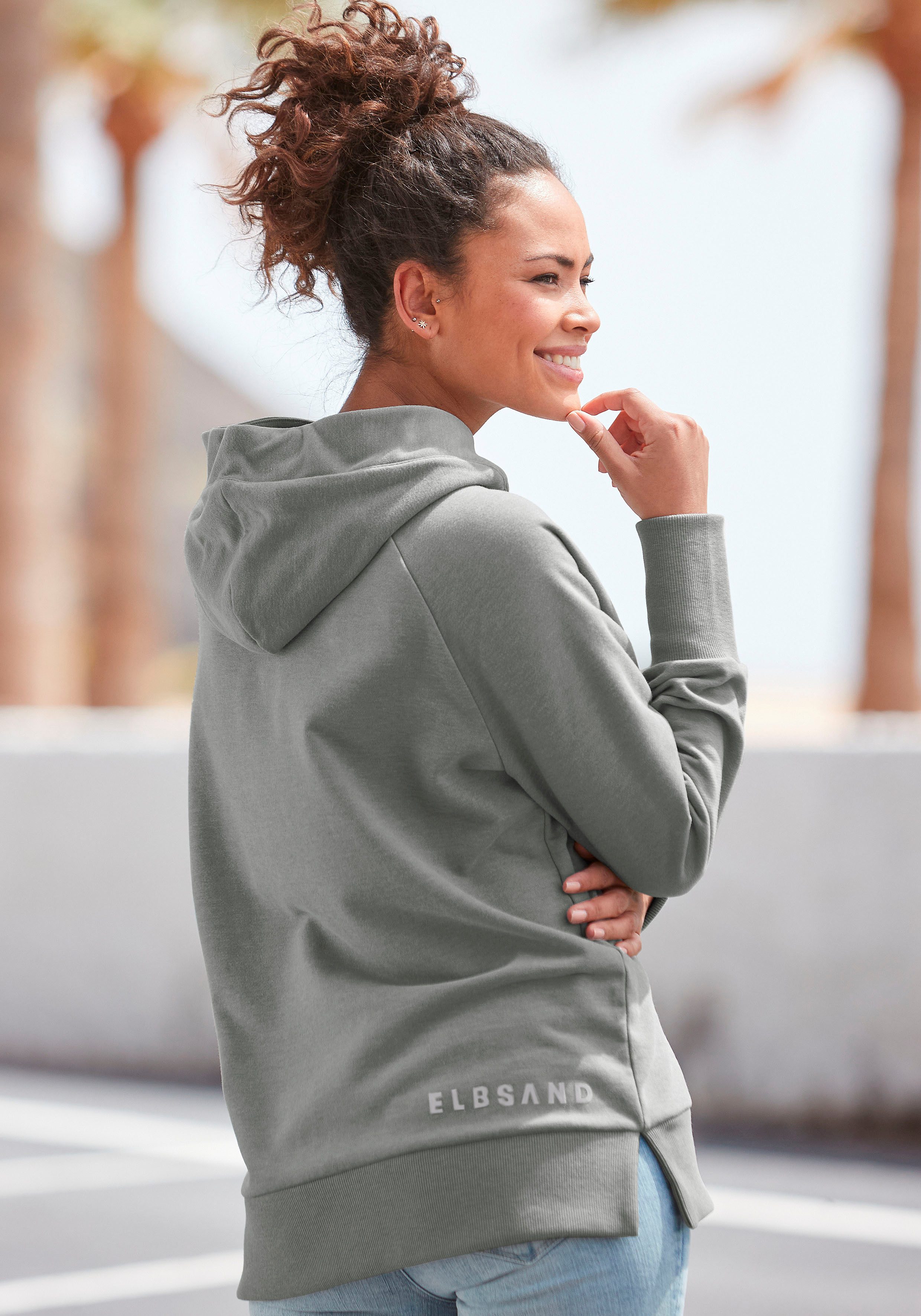 Elbsand Hoodie Svana met logoprint, comfortabele hoodie, zijslitsen