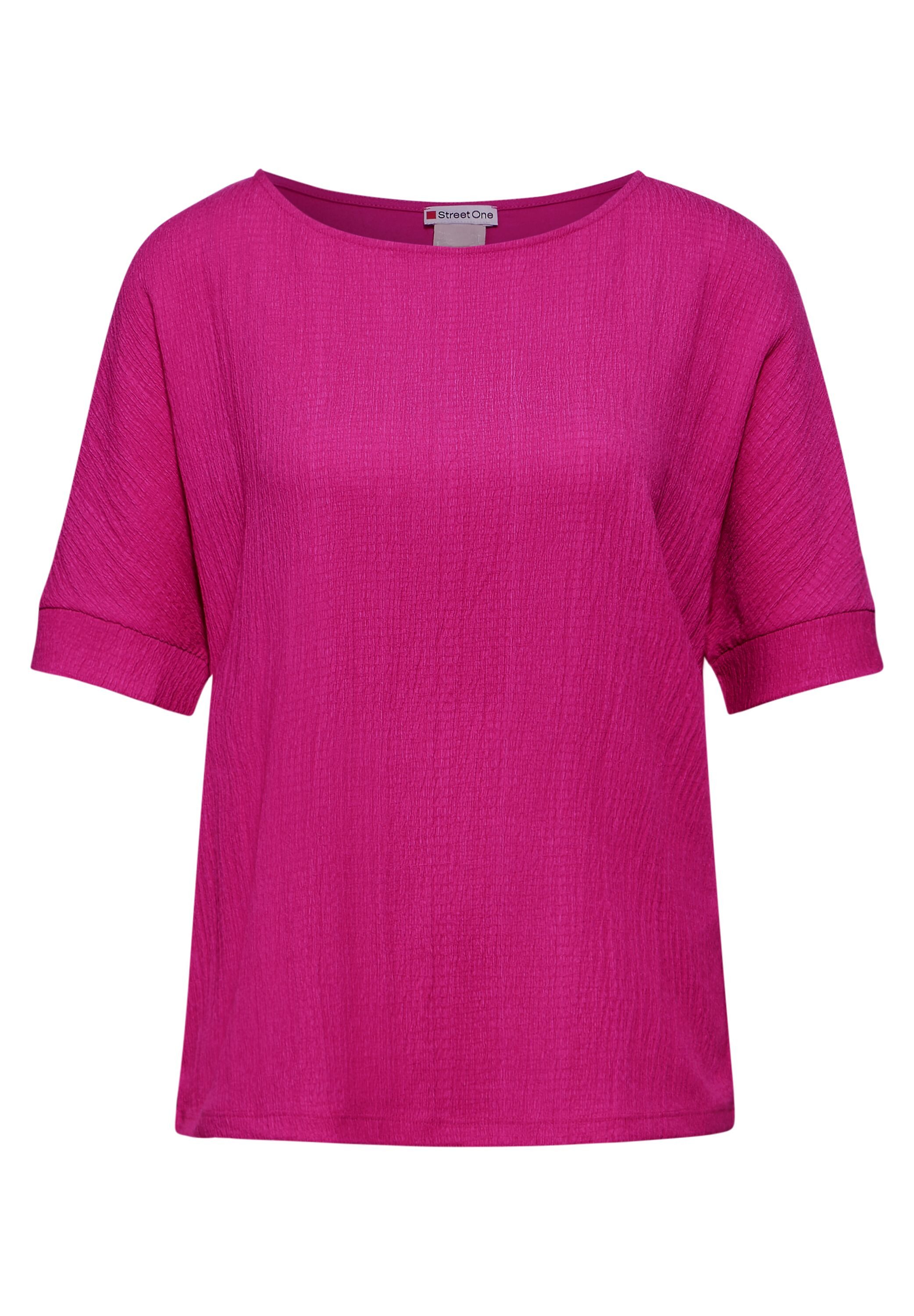 STREET ONE Shirt met ronde hals met seersucker-structuur voorkant