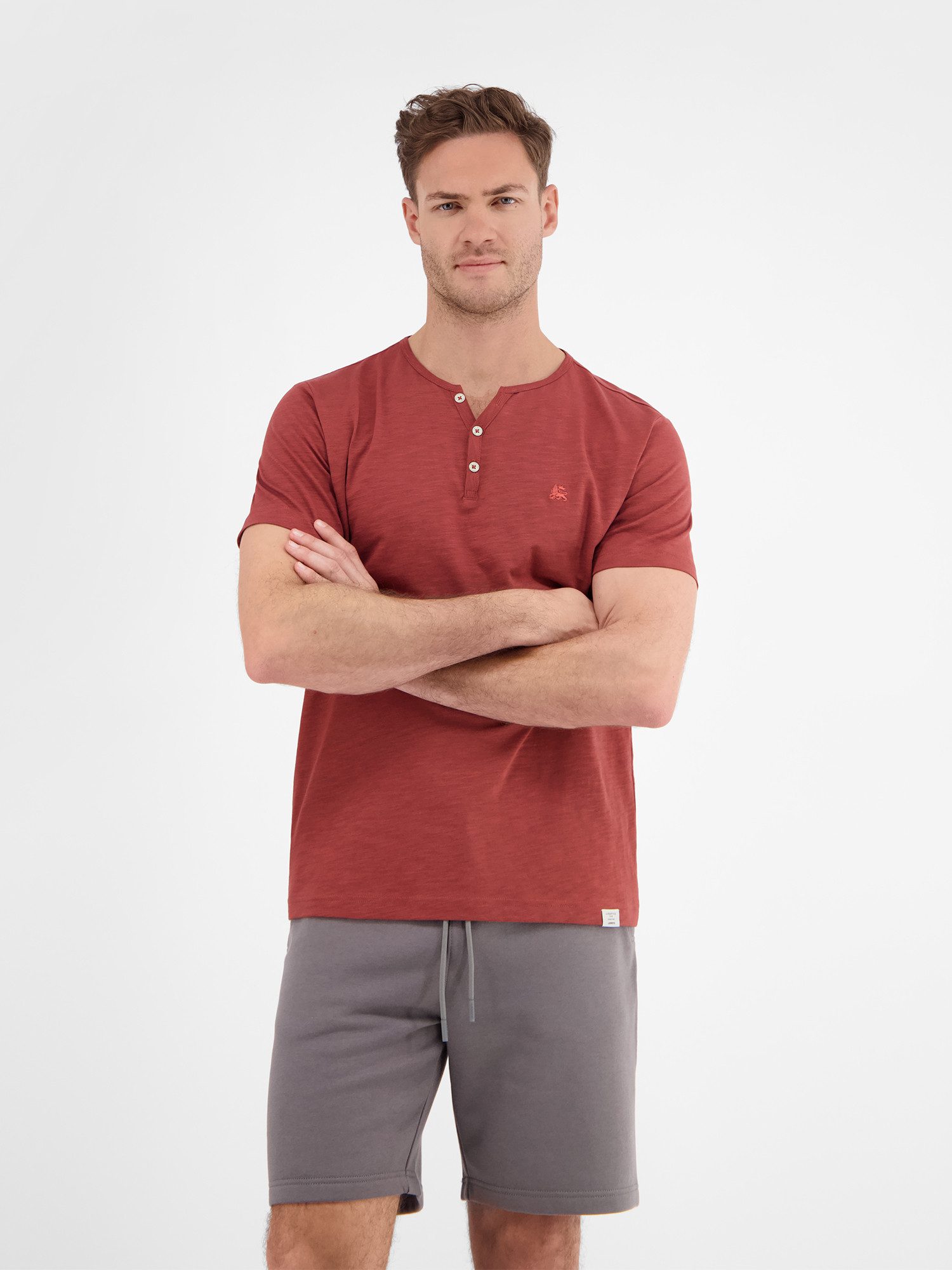 Lerros Henleyshirt LERROS serafino-shirt in effen structuurstof