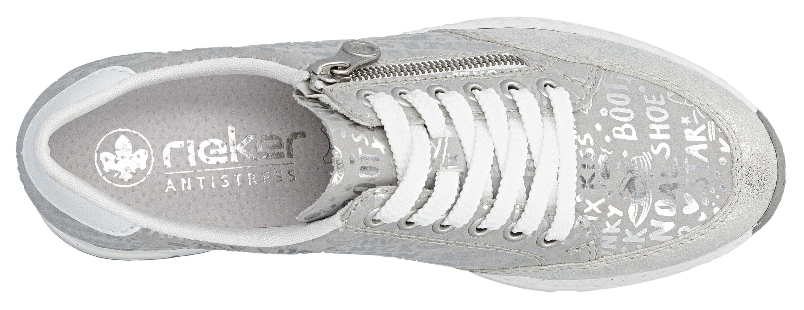 Rieker Sneakers bedrukt met letters, vrijetijdsschoen, lage schoen, veterschoen