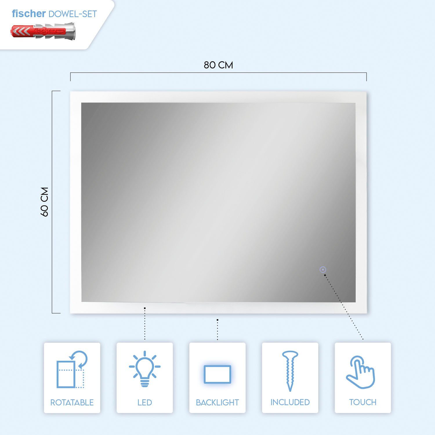 Paco Home Wandlamp BECKY Verlichte spiegel LED touch-schakelaar wandspiegel 4000 K