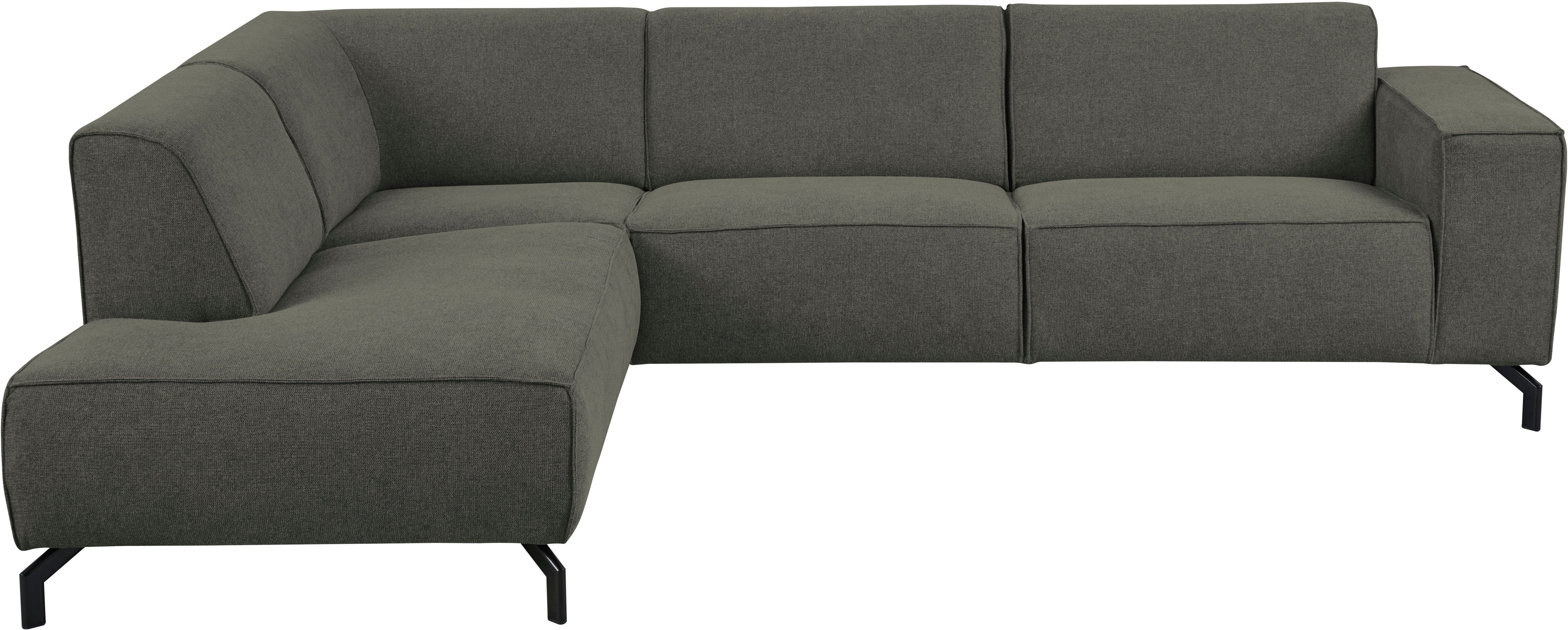 Places of Style Hoekbank Lorcan, breedte 275 cm, zacht zitgevoel met zwarte metalen poten, lederlook en zachte structuurstof