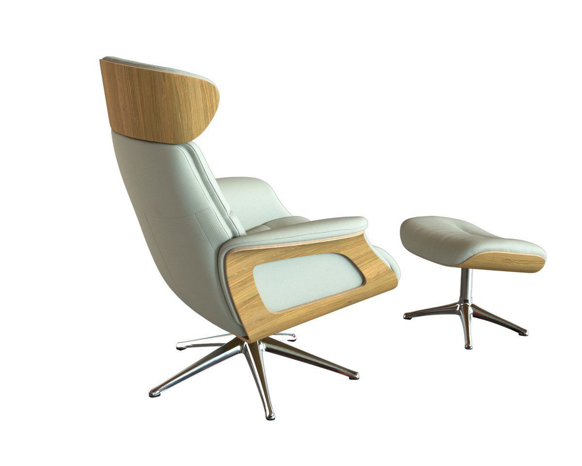 FLEXLUX Relaxfauteuil Clement relaxstoel, gestoffeerde stoel, ligstoel, TV-stoel, Rug- & hoofdverstelling, draaibaar, armleuning eiken, voet aluminium