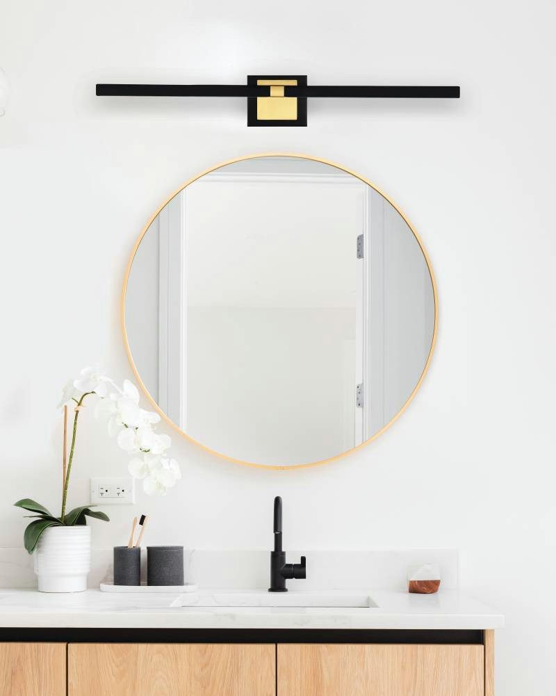 EGLO Wandlamp PEGUERA Spiegellamp, badkamer, metaal, zwart en messing, IP44, 80 cm (1 stuk)