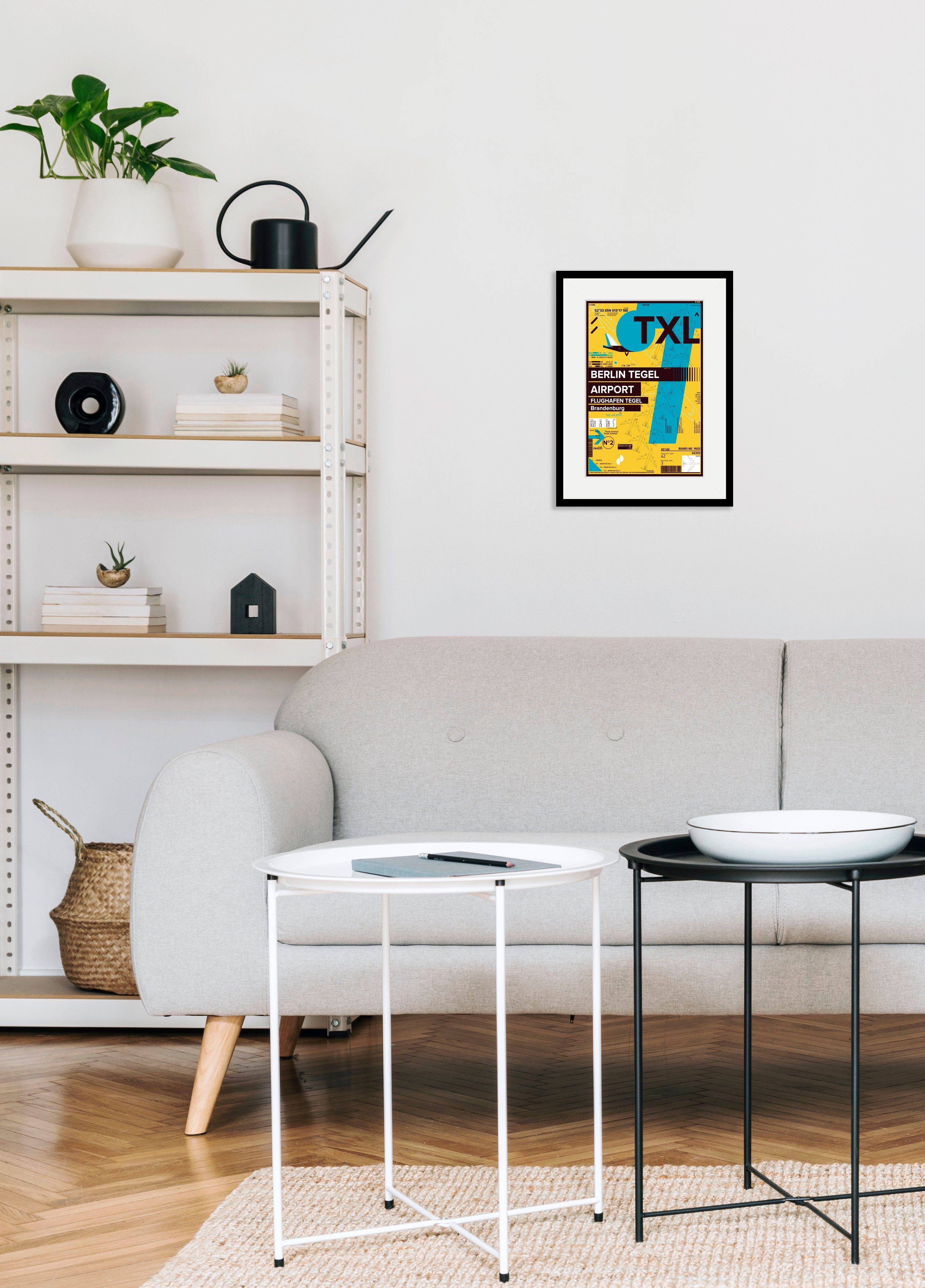 queence Wanddecoratie Berlijn Luchthaven HD premium posterdruk incl. houten lijst (1 stuk) schilderijen maat 30 cm x 40 cm geel