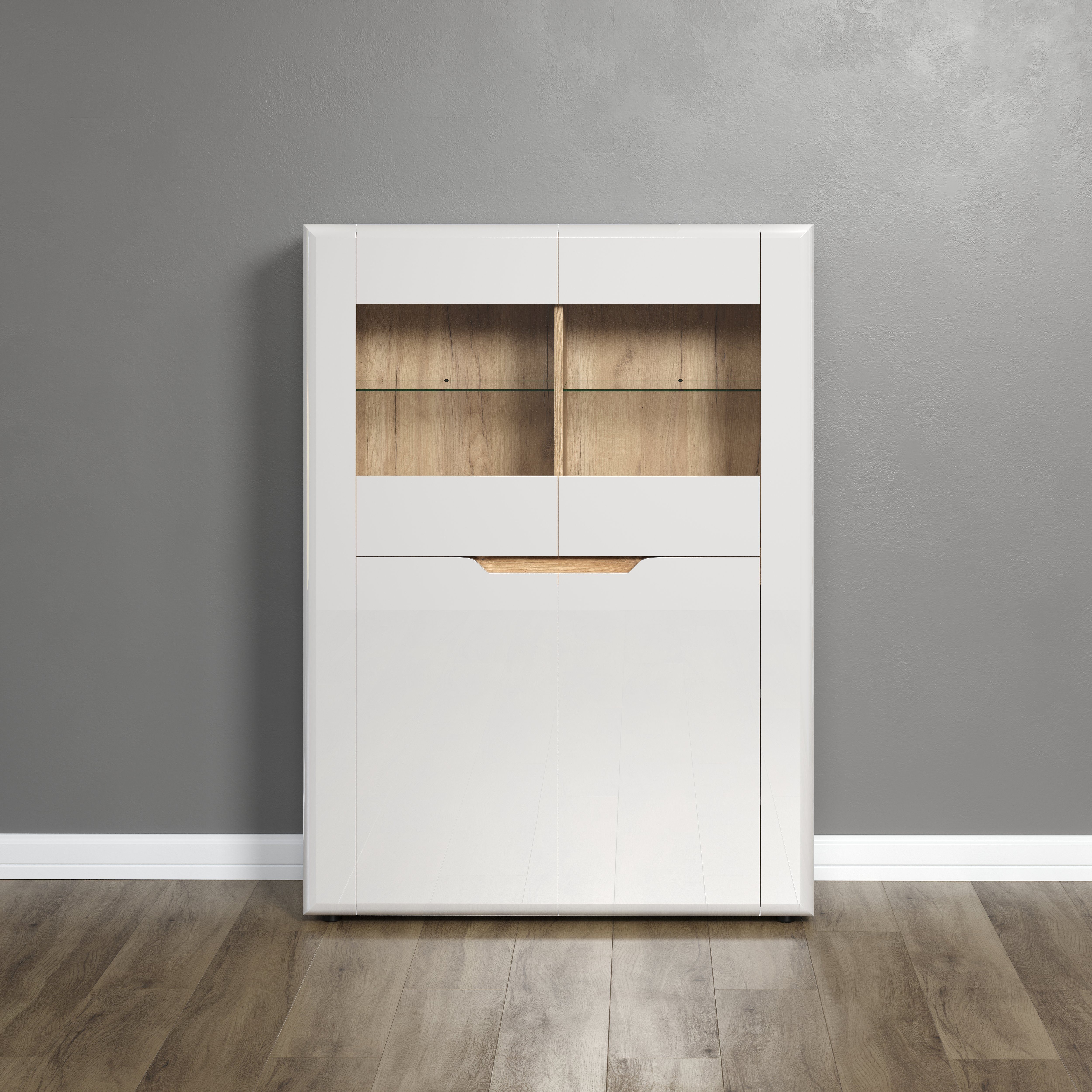 INOSIGN Vitrinekast Graz Hoge kast met glazen deuren Grifflos, breedte 96 cm, hoogte 132 cm (1 stuk)