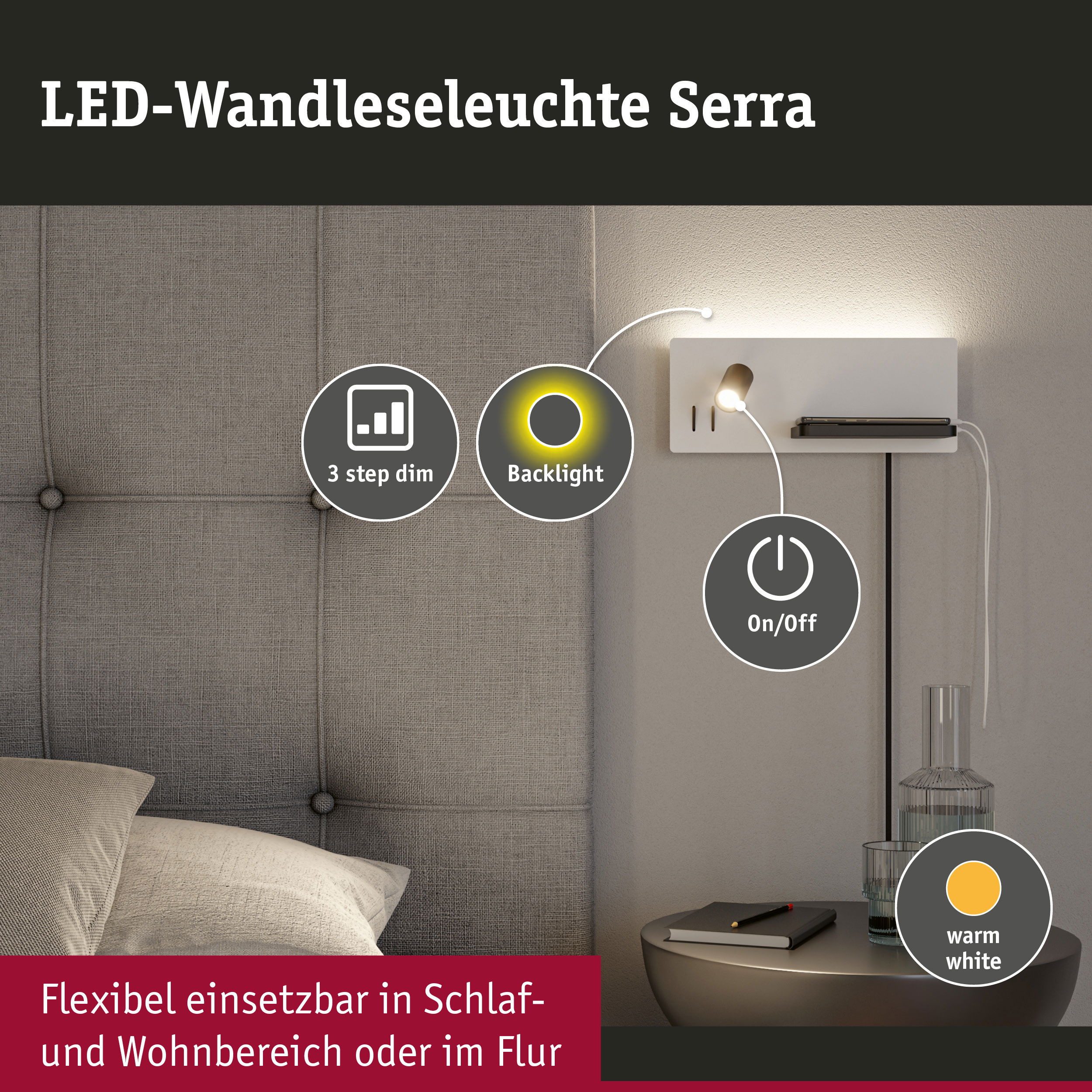 Paulmann Led-wandlamp Serra 2700K 650lm / 200lm 230V 5,5 / 1x2,6W (1 stuk)
