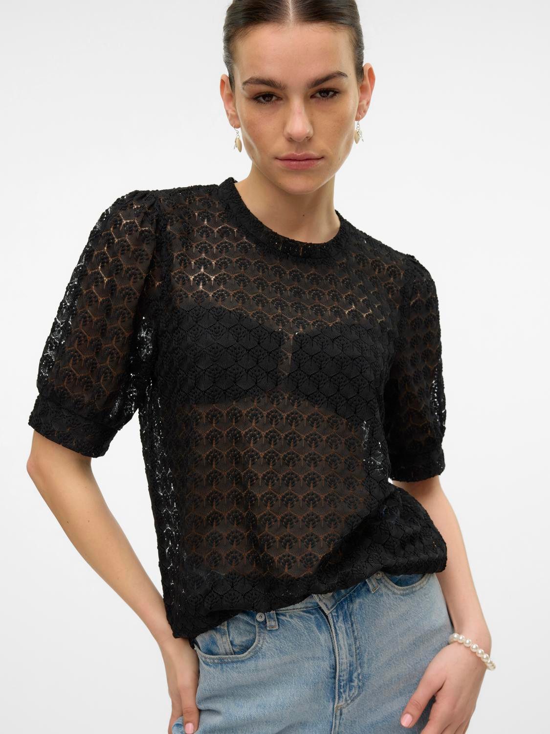 Vero Moda Shirt VMBECCA LACE SS O-NECK TOP JRS GA NOOS