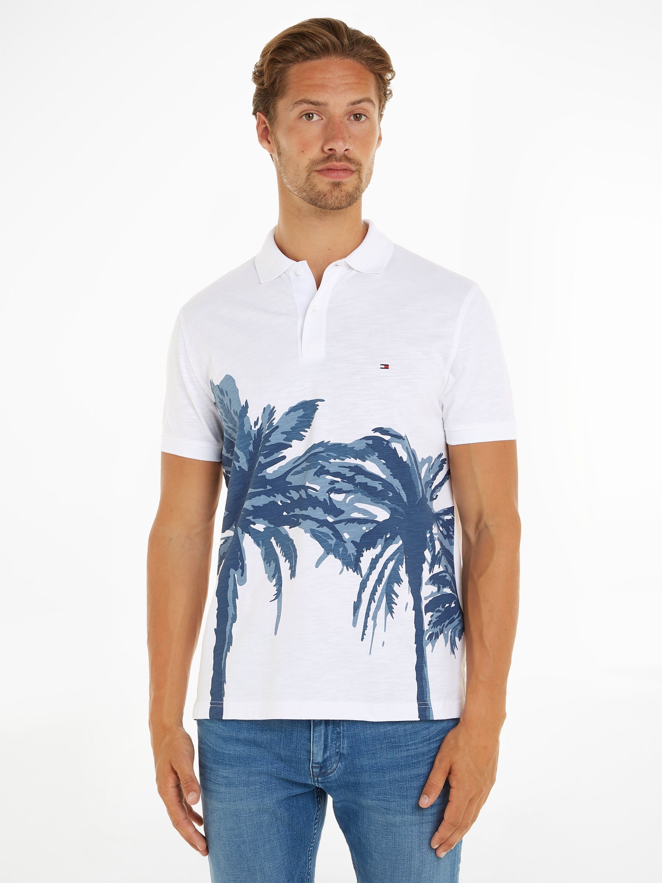 Tommy Hilfiger Poloshirt PALM PLACEMENT PRINT REG POLO heren poloshirts maat XXL wit