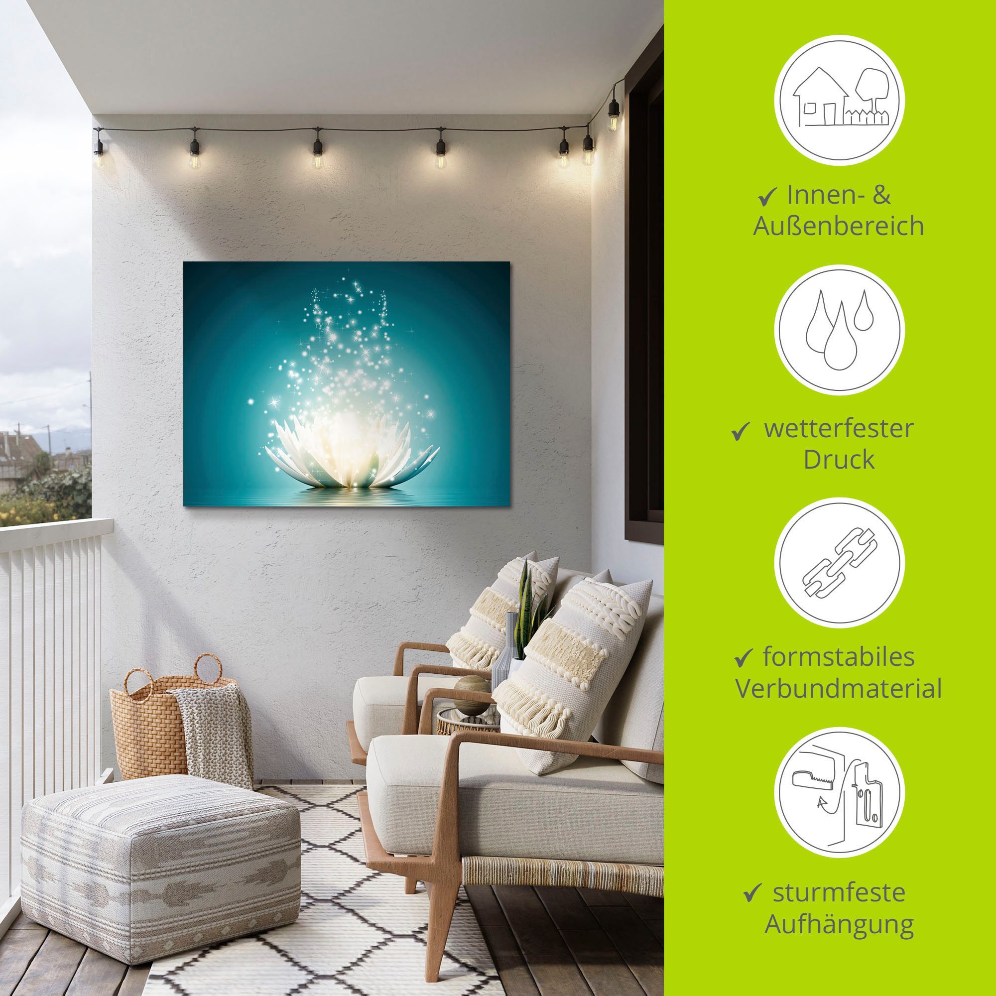 Artland Artprint Magie van de lotusbloem als artprint van aluminium, artprint voor buiten, artprint op linnen, poster, muursticker
