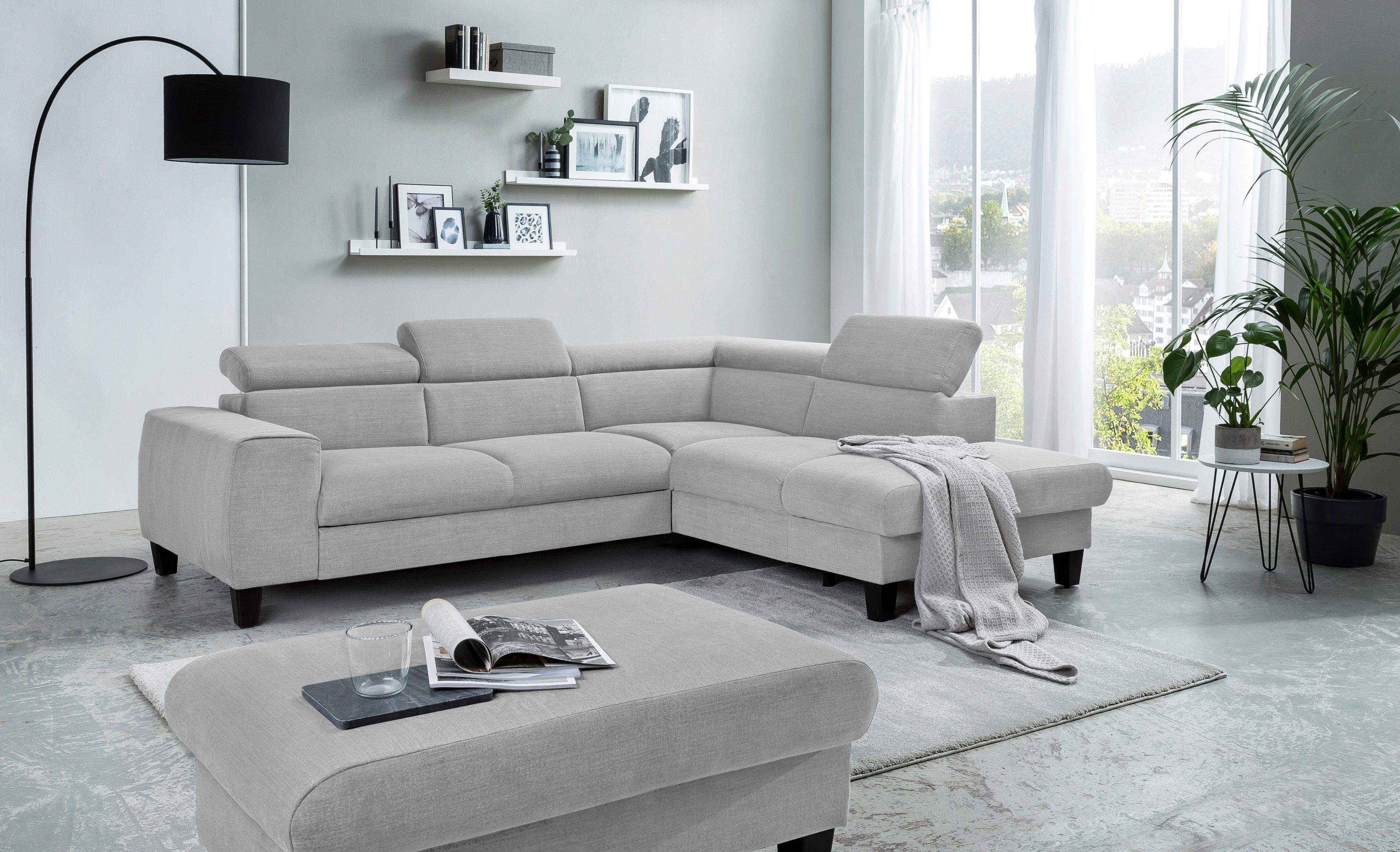 COTTA Hoekbank Morven L-vorm met hoofdeindeverstelling keuze met bedfunctie, bedlade & draadloze oplader