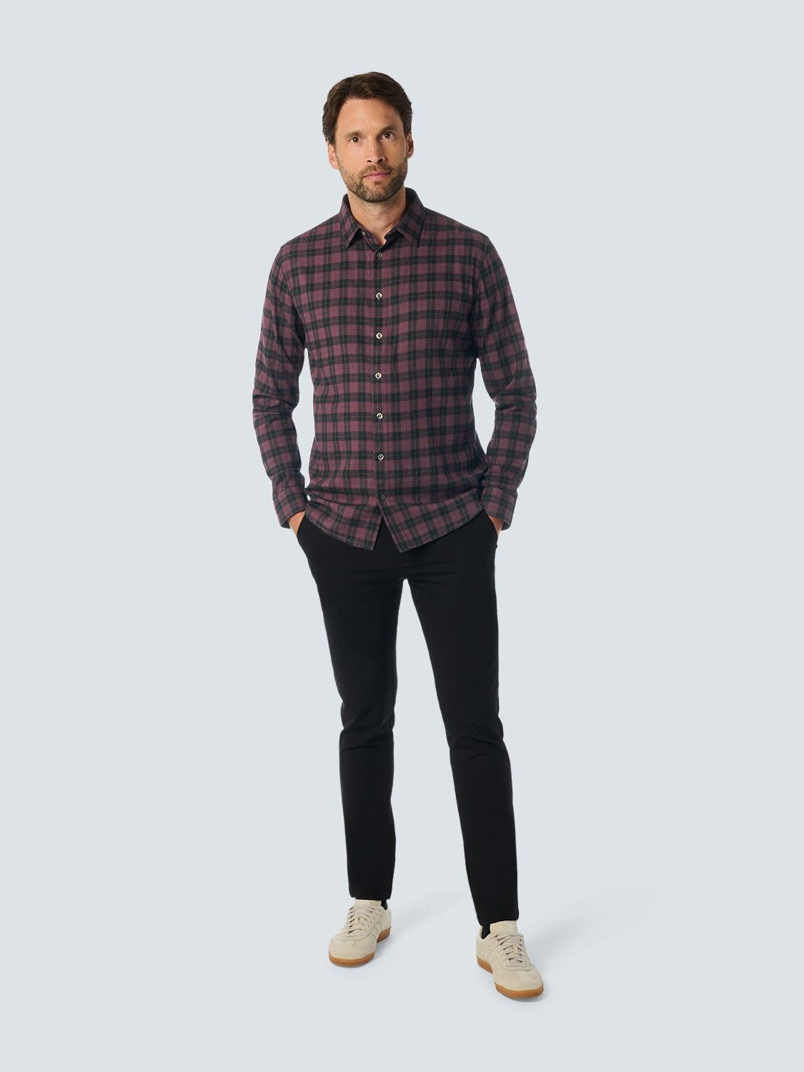 NO EXCESS Overhemd met lange mouwen geruit en met hoogwaardige viscose