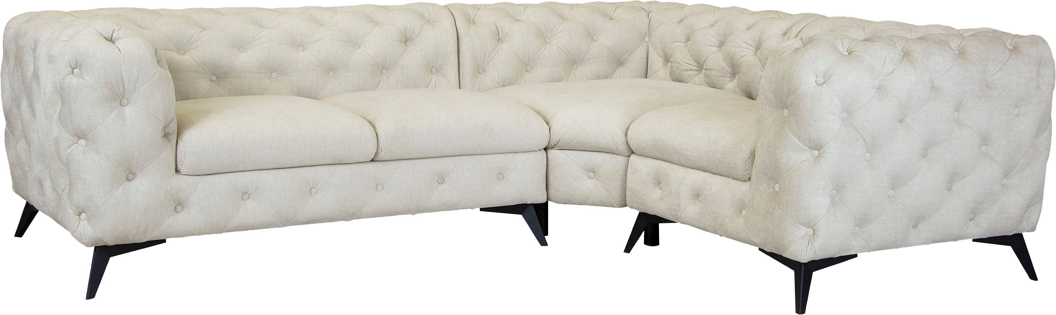 Leonique Chesterfield-bank Glynis L-vorm luxueuze capitonnage, moderne chesterfield look, kleur van de poten ter keuze