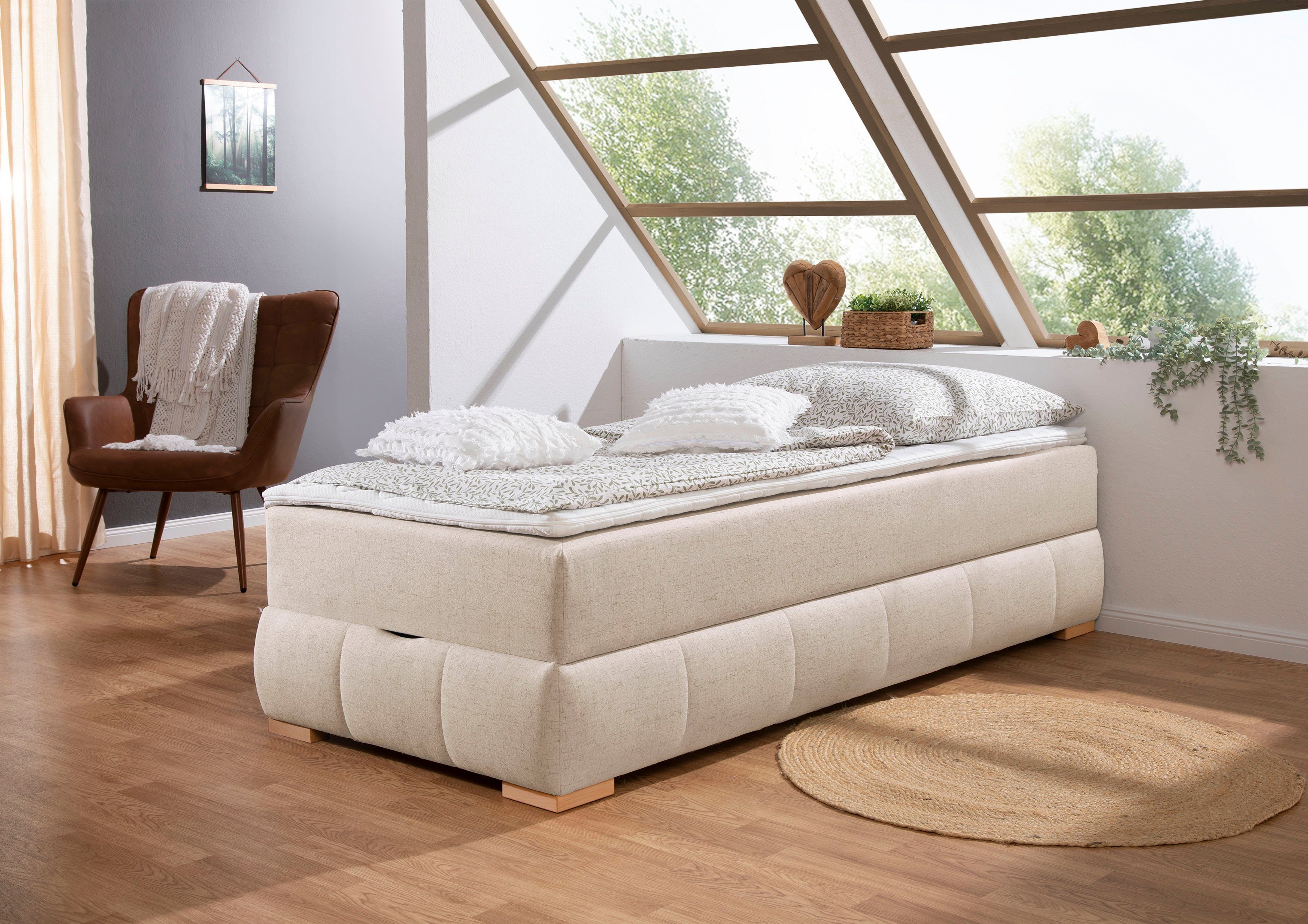 guido maria kretschmer homeliving boxspring wehma zonder hoofdbord, inclusief matrastopper en bedlade beige