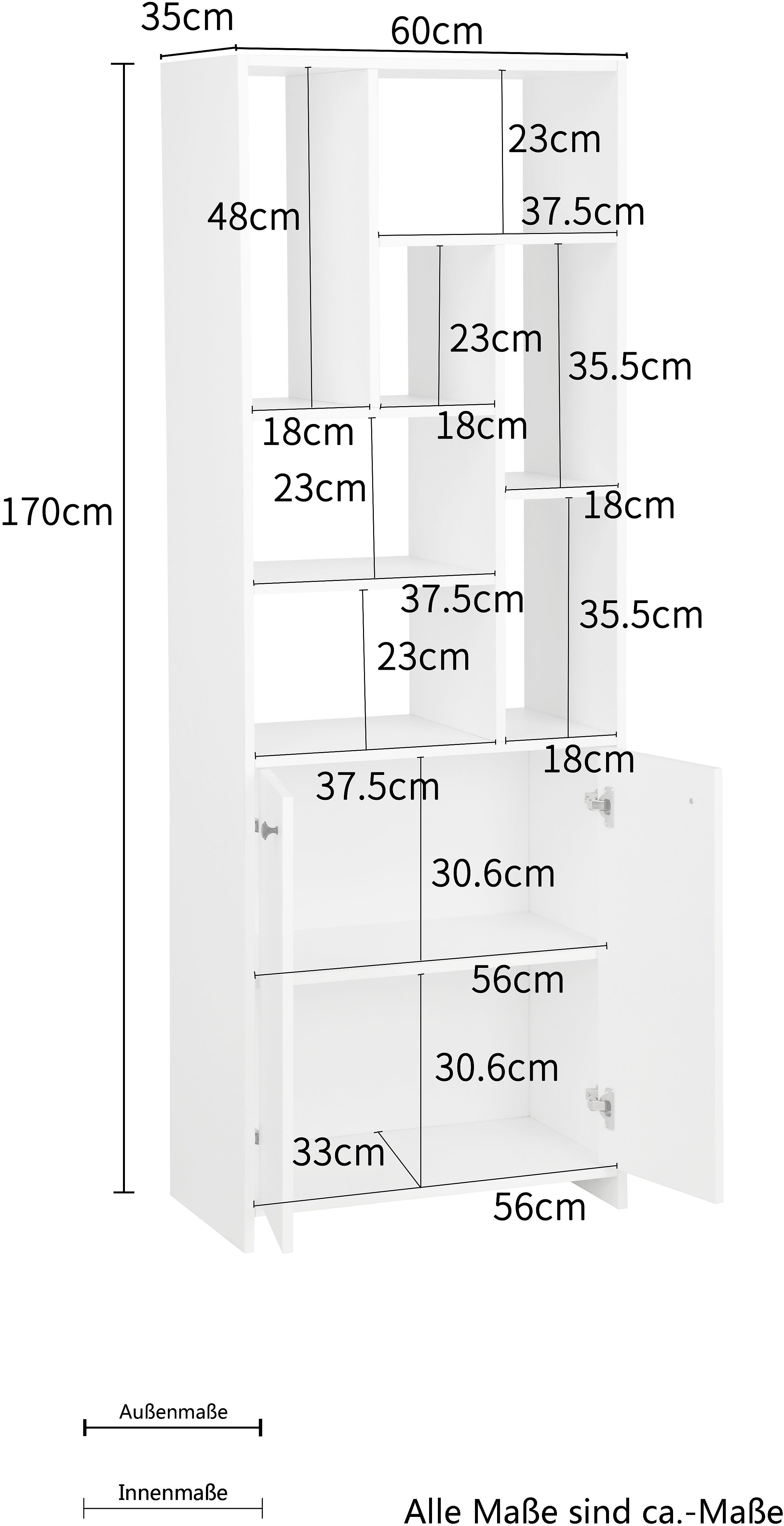 INOSIGN Multifunctionele kast Ezzell 7 open vakken, metalen grepen, krasbestendige coating, afmetingen 60x170 cm