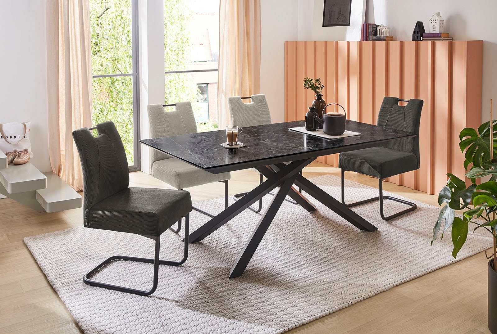 Jockenhöfer Gruppe Eettafel Silas 180 x 90 cm, tafelblad in antracietkleurige marmerlook