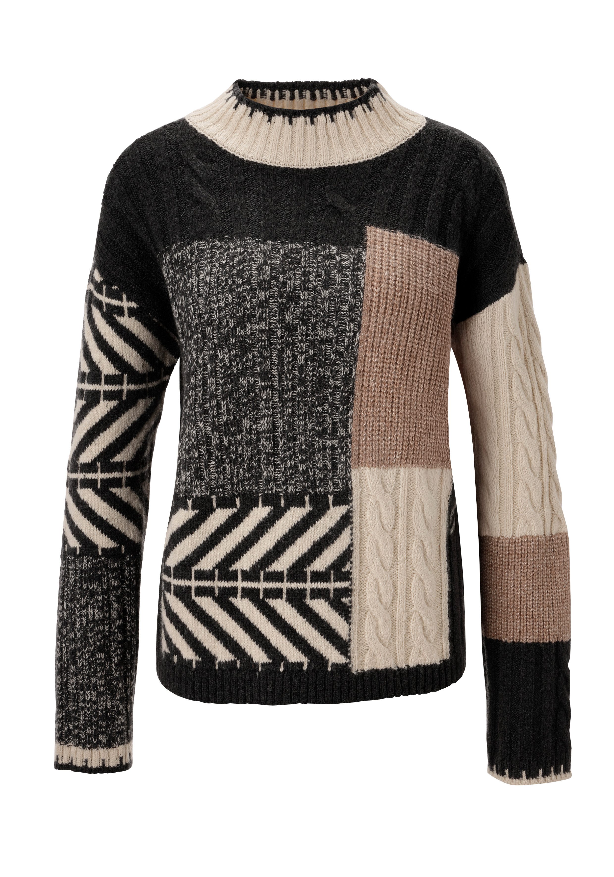 Aniston CASUAL Gebreide trui in kleurharmonisch patchpatroon - nieuwe collectie