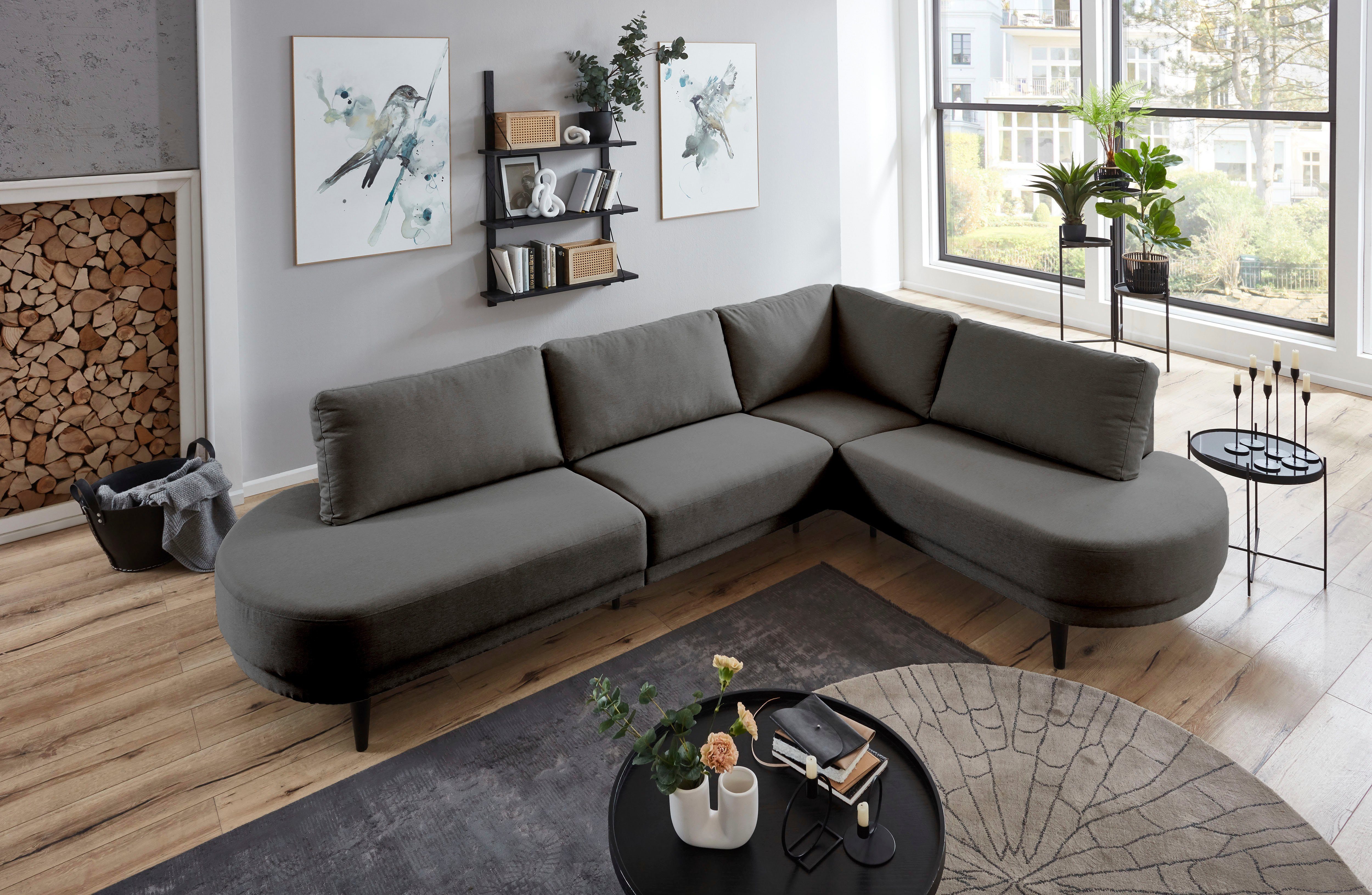 ATLANTIC home collection Hoekbank Ronny L-vorm met golvenondersteuning, rechts/links monteerbaar grijs, hoekbanken