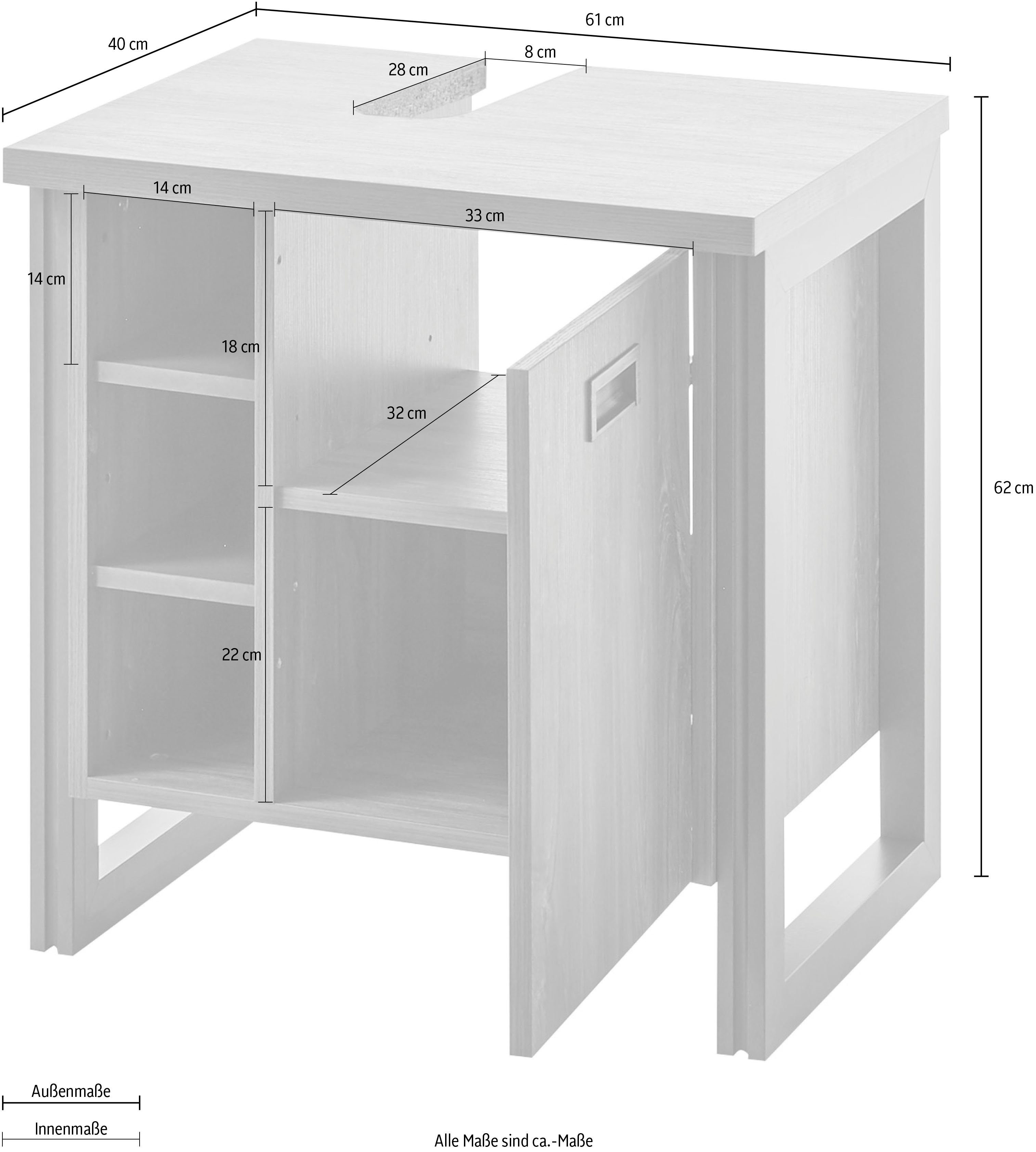 Home affaire Wastafelonderkast Detroit, Waschtisch mit Apothekergriff, Badschrank im Industrialdesign Breedte 61 cm