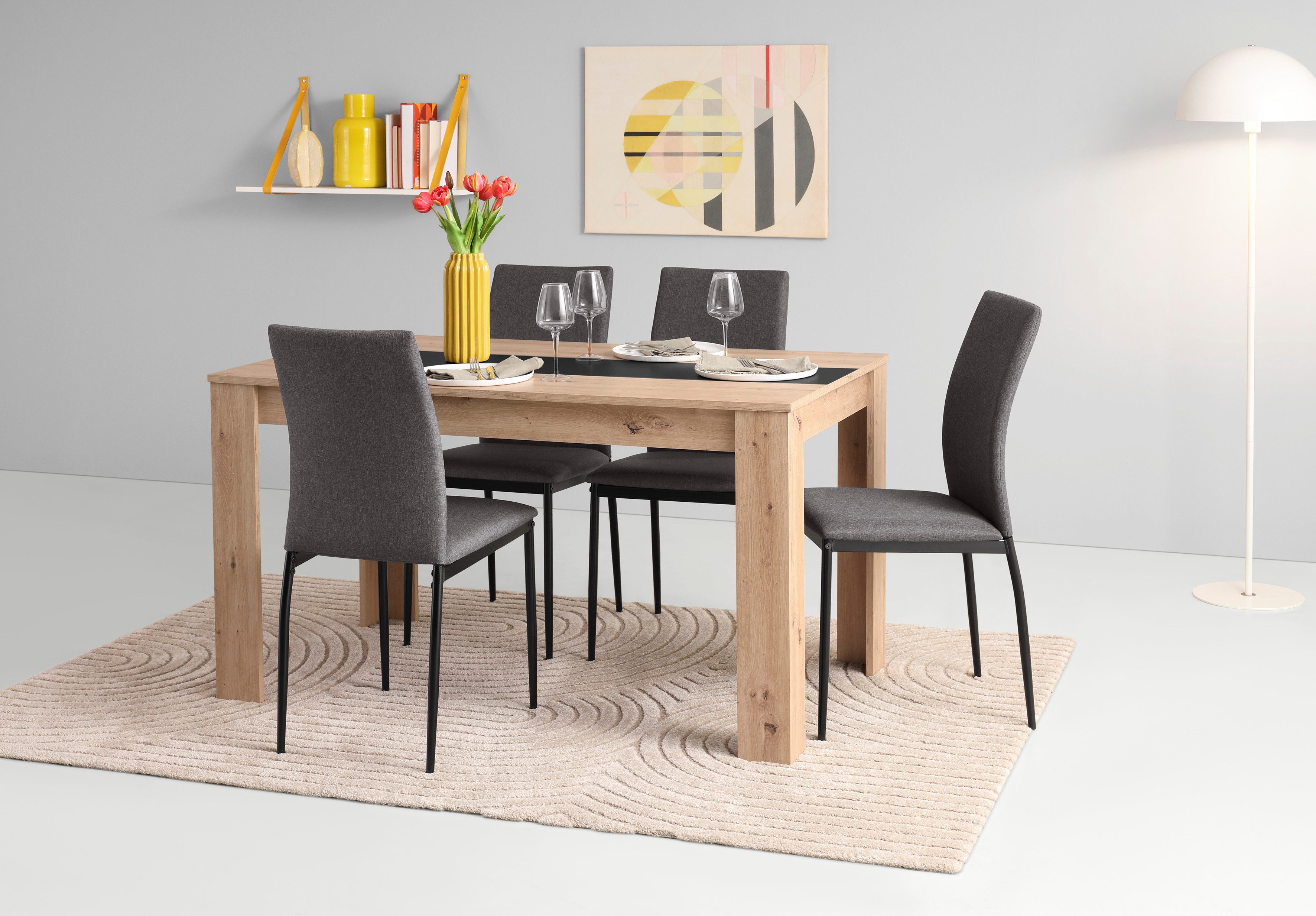 Home affaire Eettafel Simone Breedte 140 cm, met omkeerbare decoratie/zwart, onze beste prijs