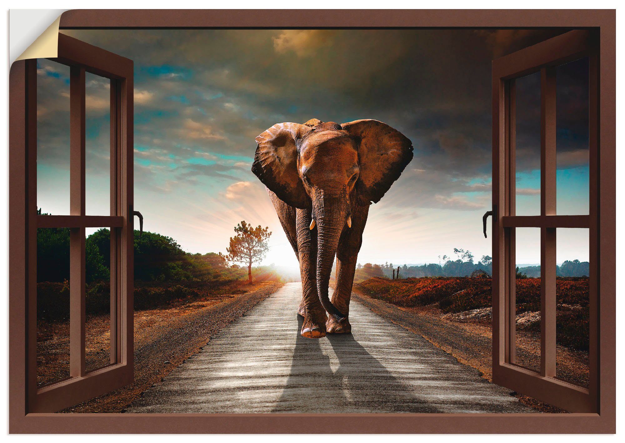 Artland Artprint Olifant op straat in vele afmetingen & productsoorten -artprint op linnen, poster, muursticker / wandfolie ook geschikt voor de badkamer (1 stuk)