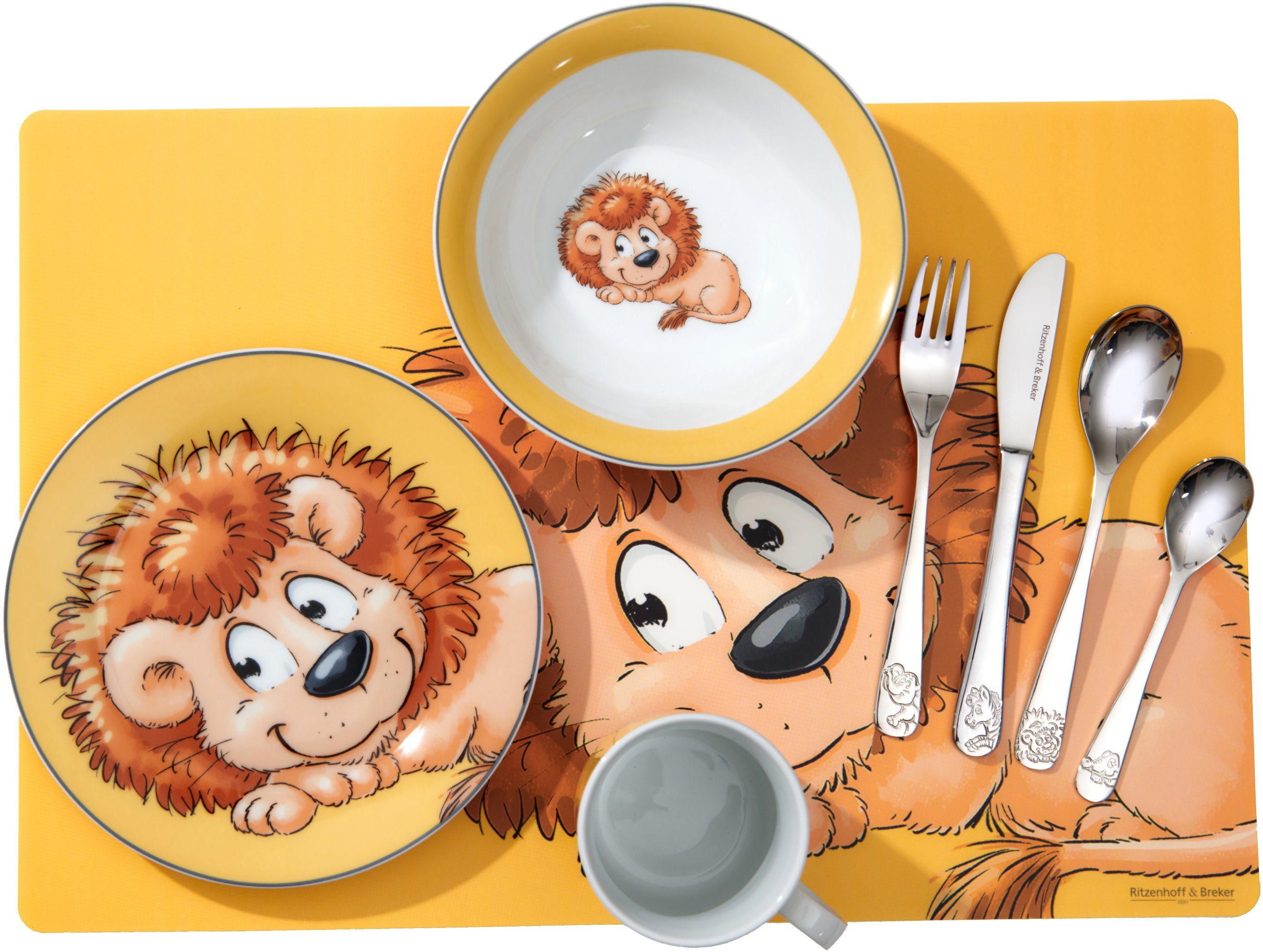 Ritzenhoff & Breker Kinderservies-set Happy Zoo, Leo met leeuwendecor, 3 delen, voor 1 persoon (set, 3-delig)