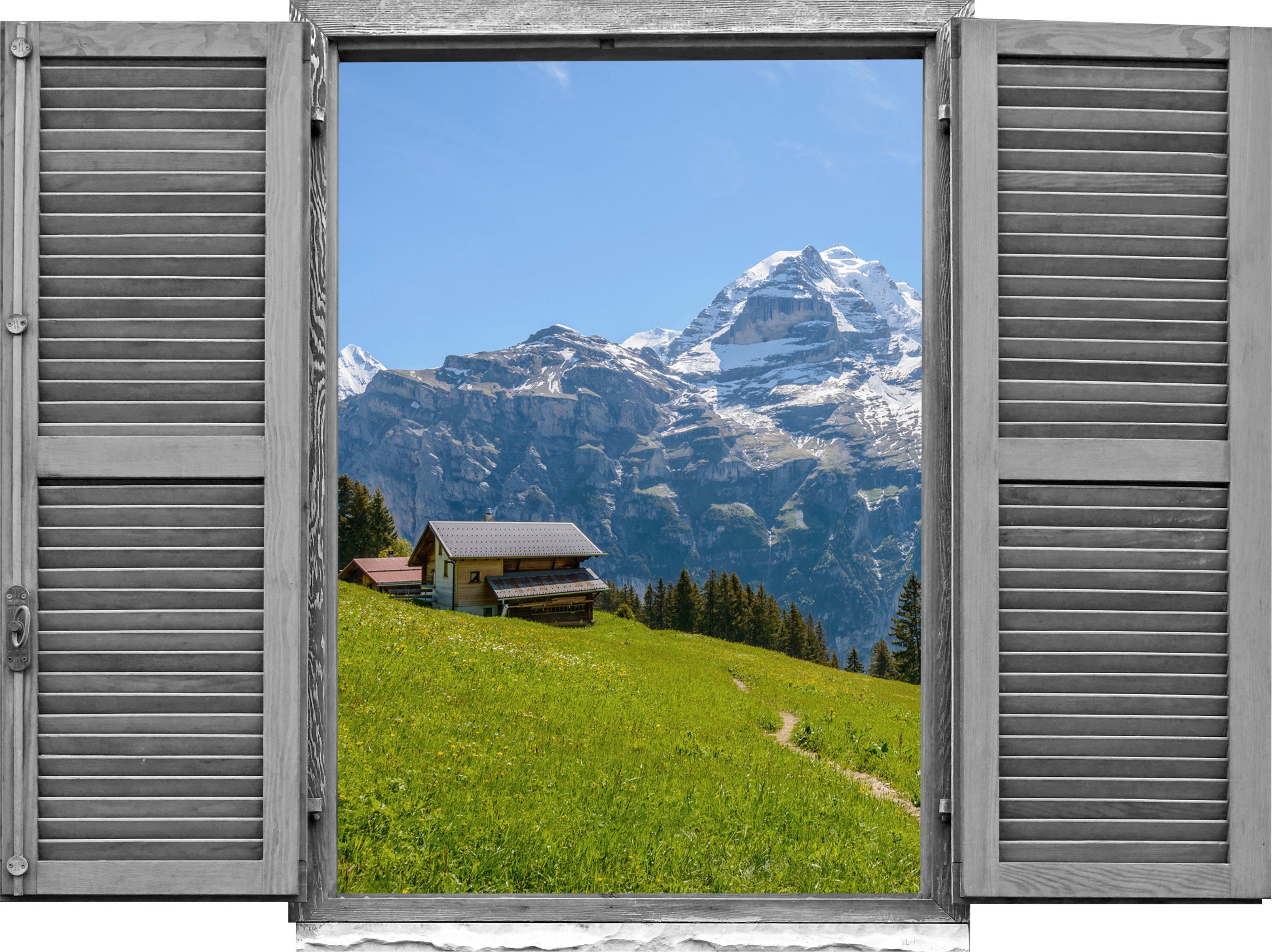 queence Wandfolie Alpenhut Muursticker, muurdecoratie, zelfklevend, 3D, raam (1 stuk)