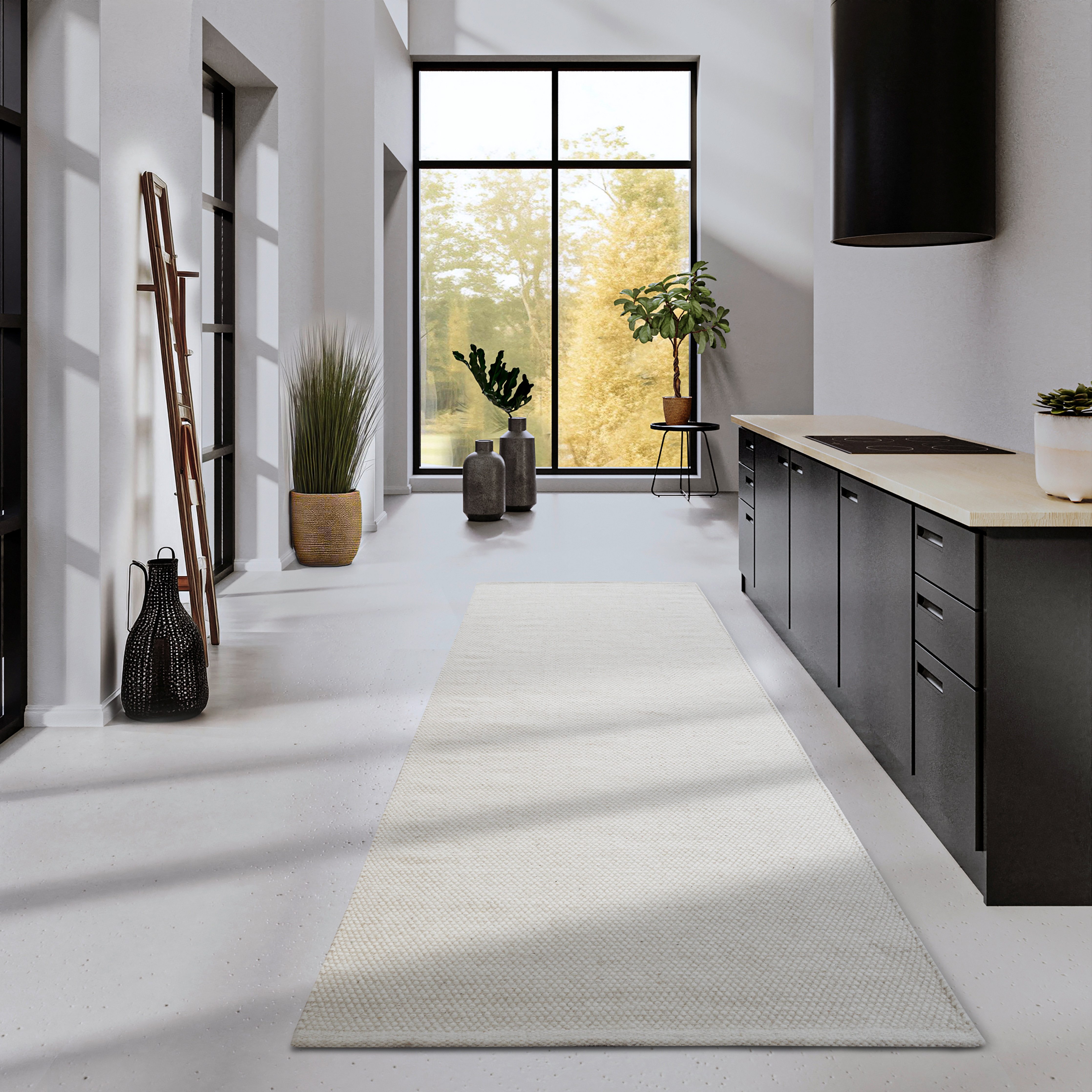 ELLE DECORATION Wollen kleed Pradesh Handgeweven, wol, natuur, loper, woonkamer, slaapkamer, Scandi