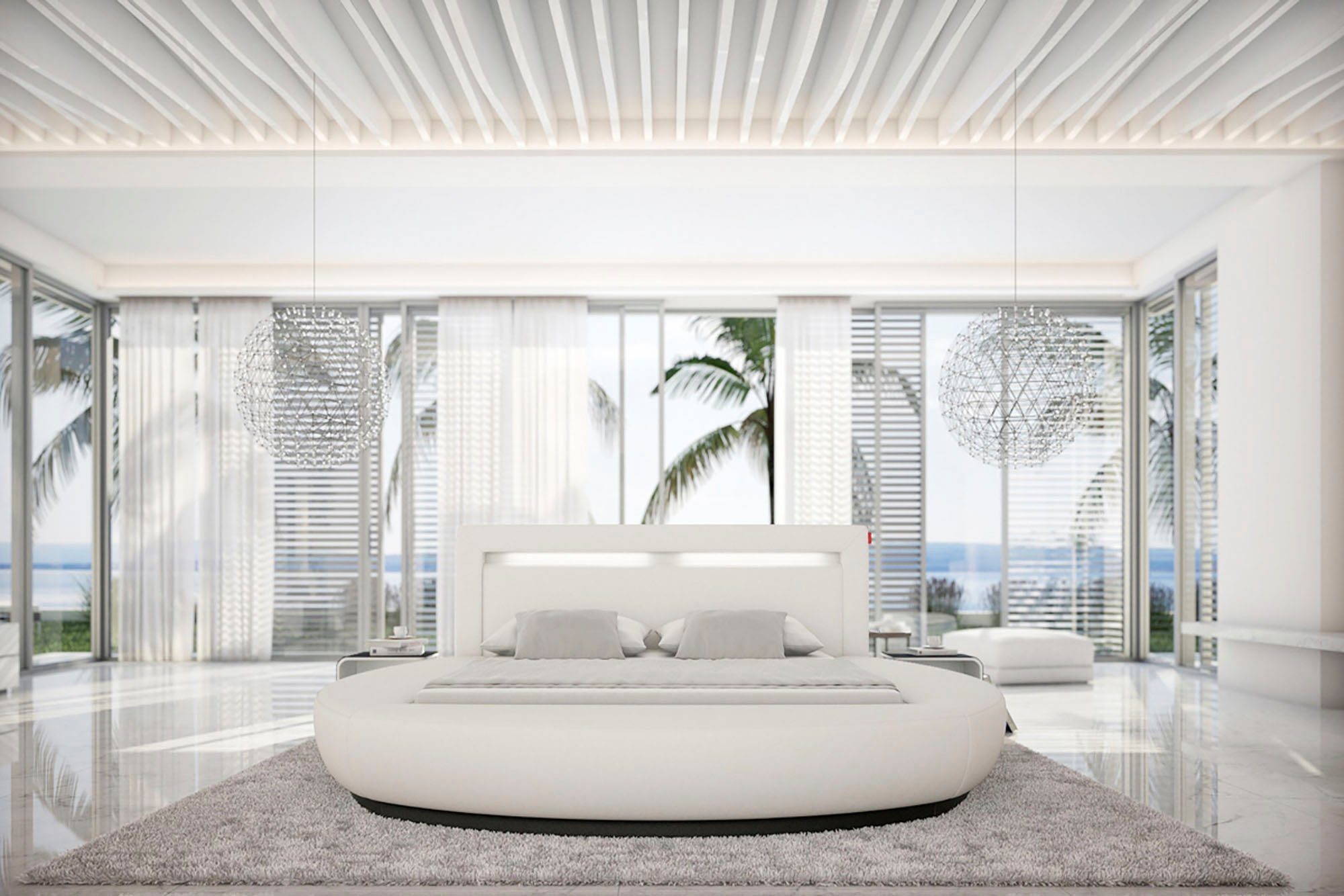 SalesFever Rond bed met ledverlichting in het hoofdbord, design bed van imitatieleer, rond bed