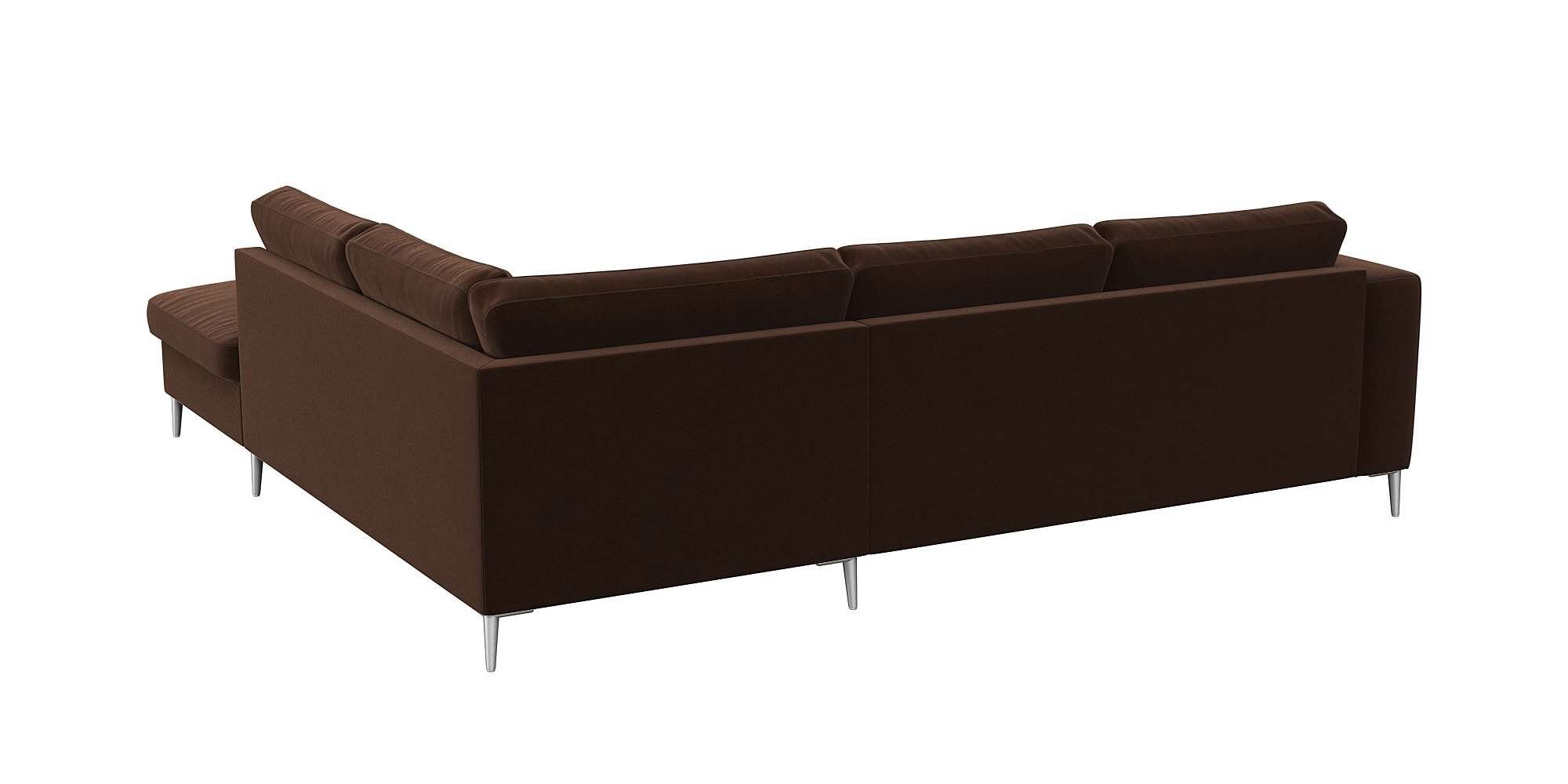 FLEXLUX Hoekbank Fiore, L-vorm brede armleuningen, aluminiumkleurige poten, bxd 241x225 cm, koudschuim in de zitting