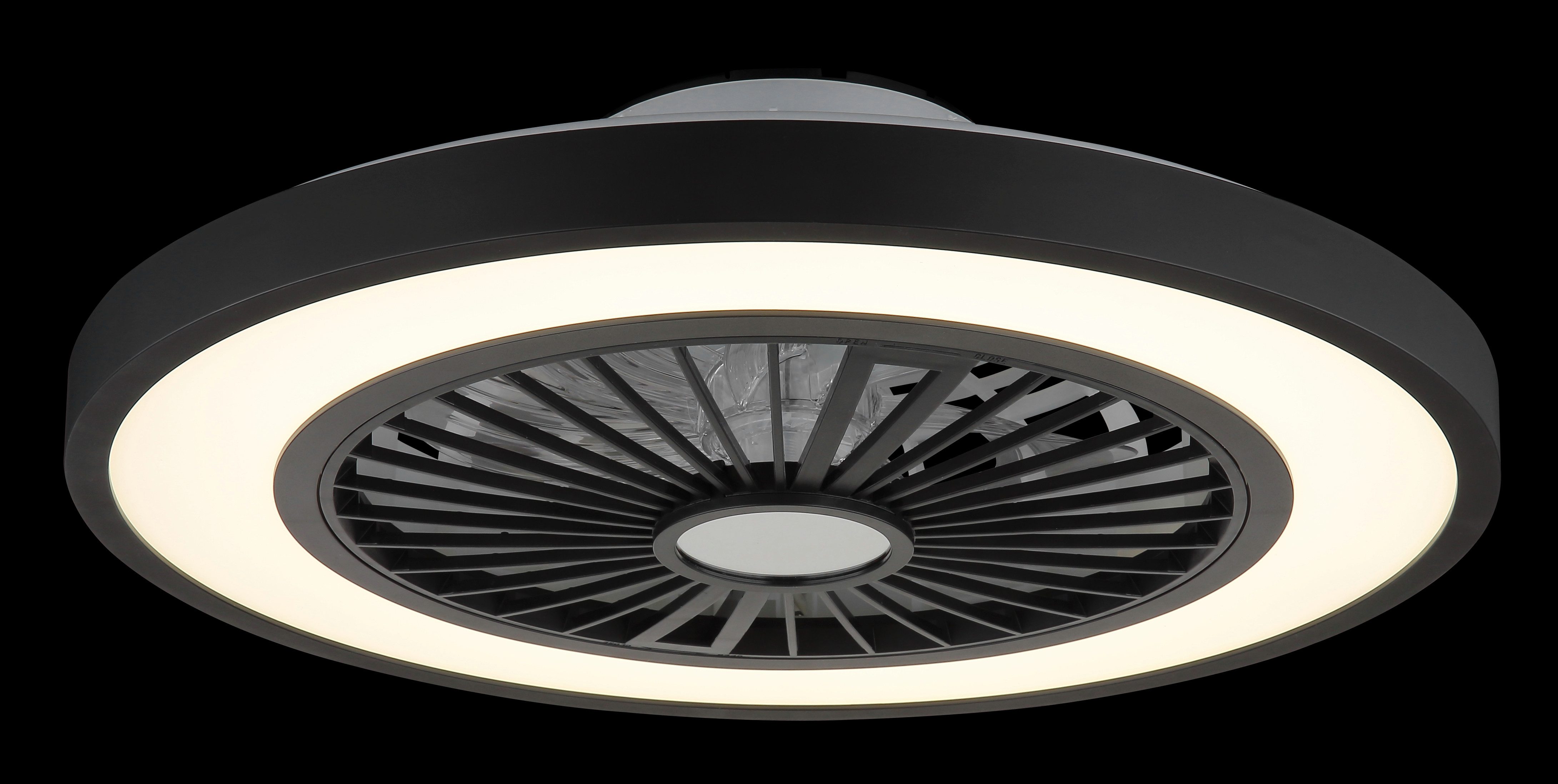 Globo Lightning Plafondlamp BLIZZAK Plafondventilator metaal zwart mat, LED (1 stuk)