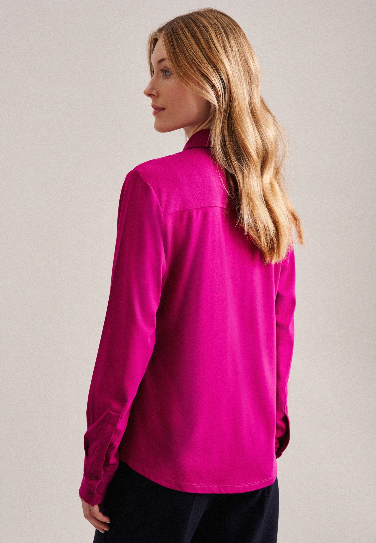seidensticker Overhemdblouse Zwarte roos Lange mouwen kraag uni