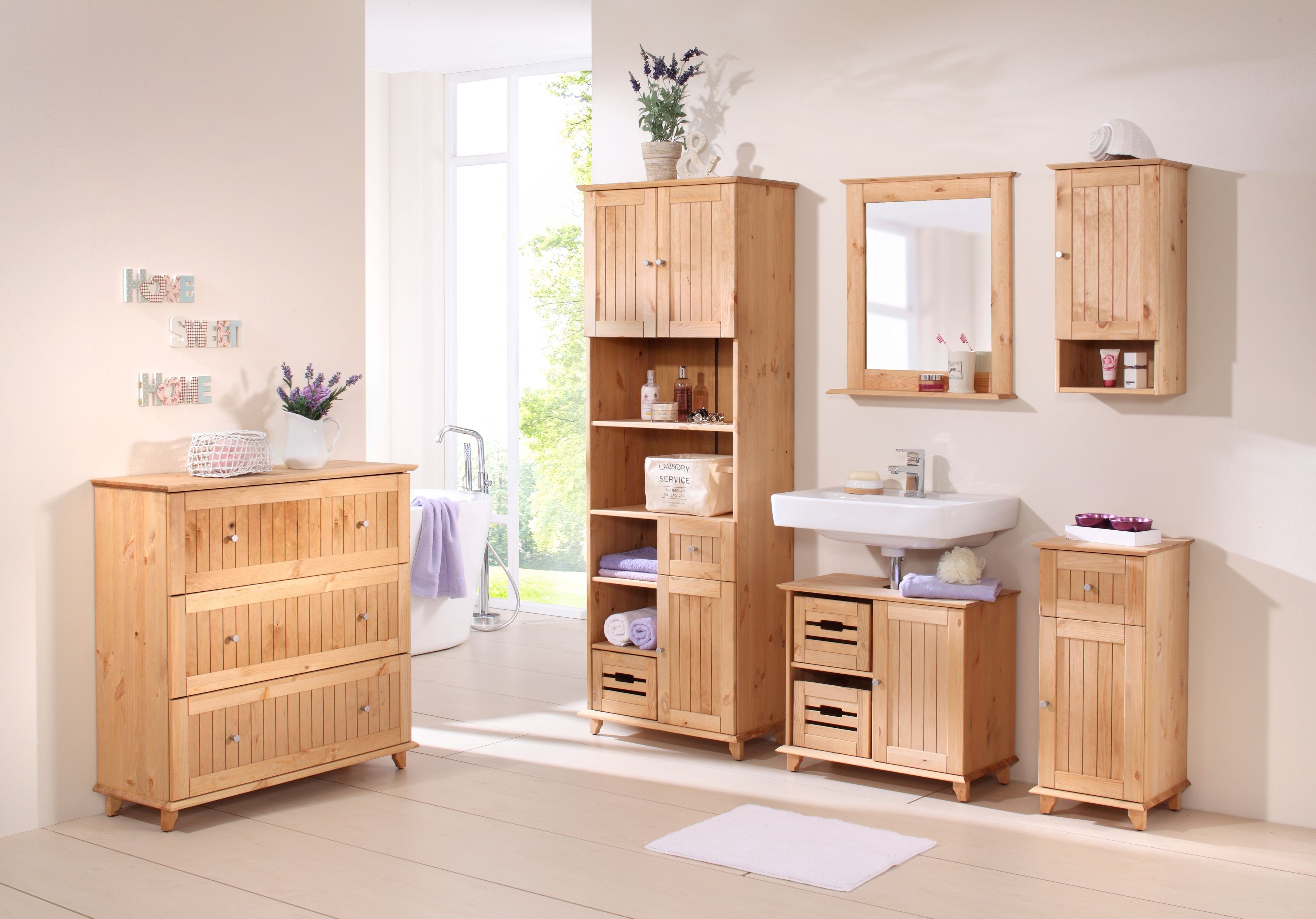welltime Wastafelonderkast Venezia rustiek Badkamermeubel van massief hout, breedte 63 cm (zonder opbergboxen)
