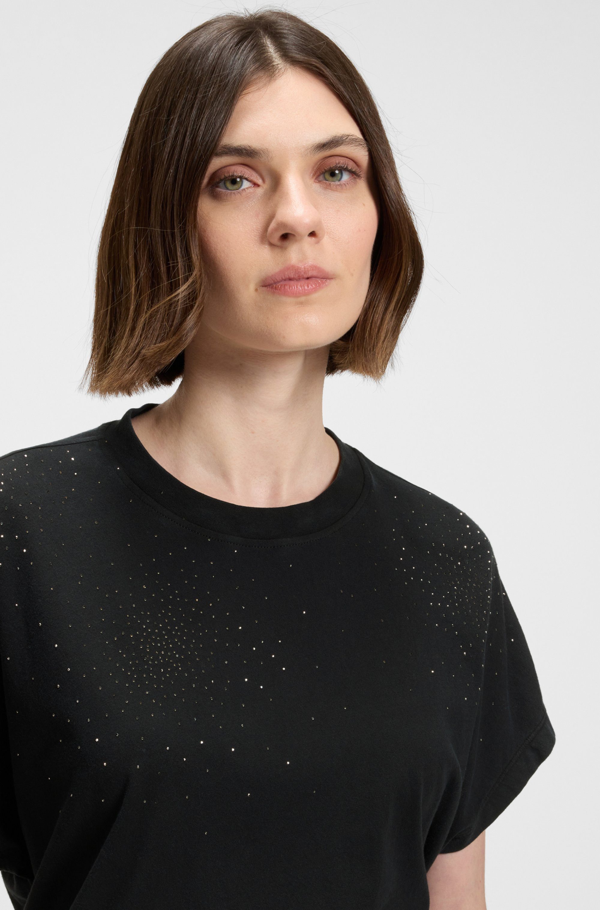 Boss Orange T-shirt Emason Hotfix Premium Damesmode Oversized fit met ronde hals, glitterapplicatie