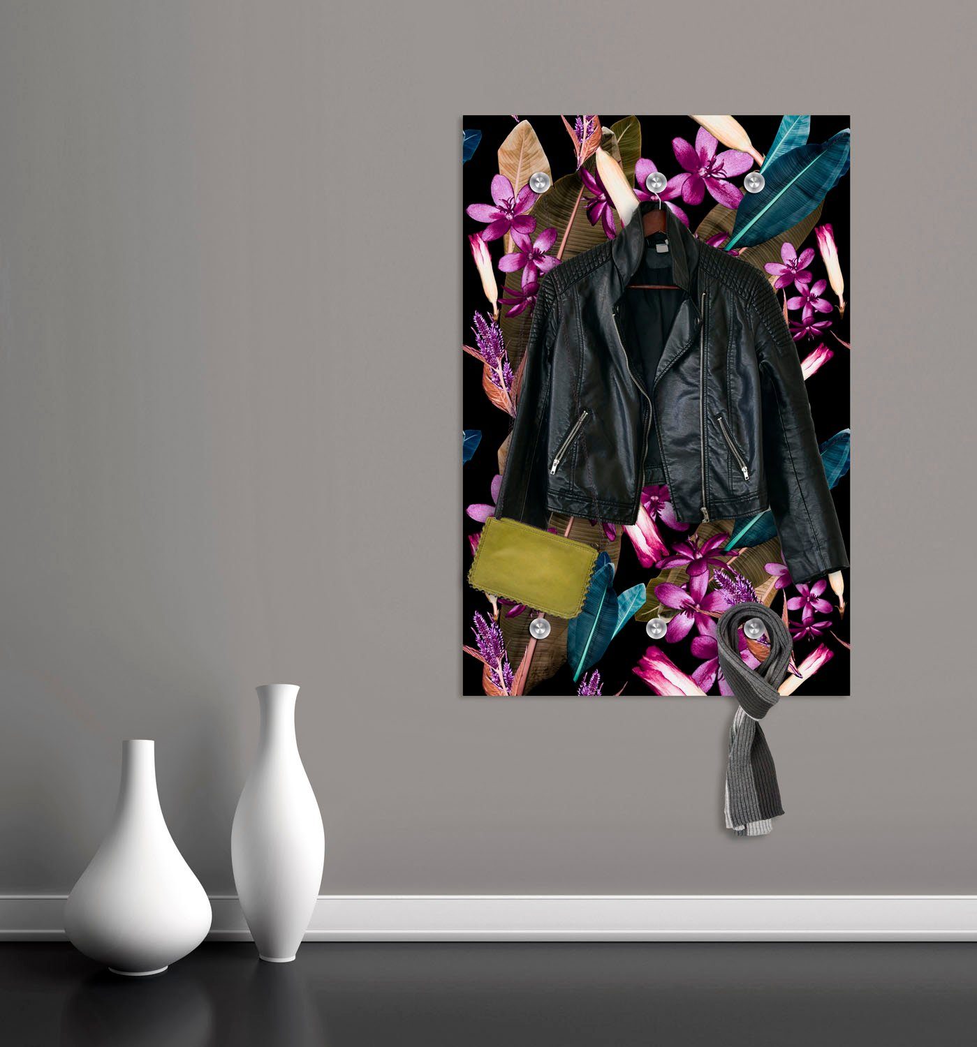 queence Kapstok Bloemen met 6 haken, 80 x 120 cm