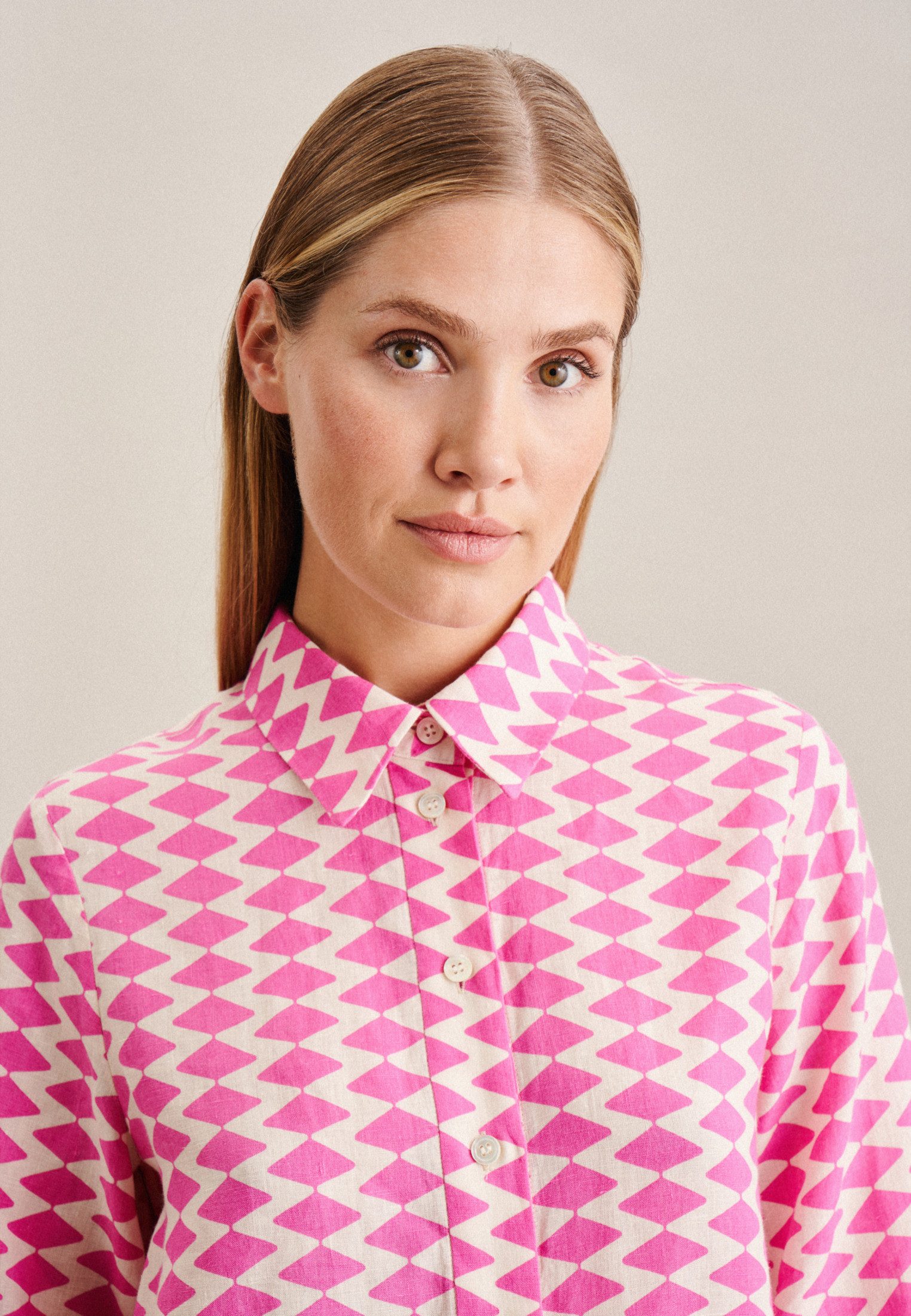 seidensticker Overhemdblouse Zwarte roos Lange mouwen kraag geometrische motieven
