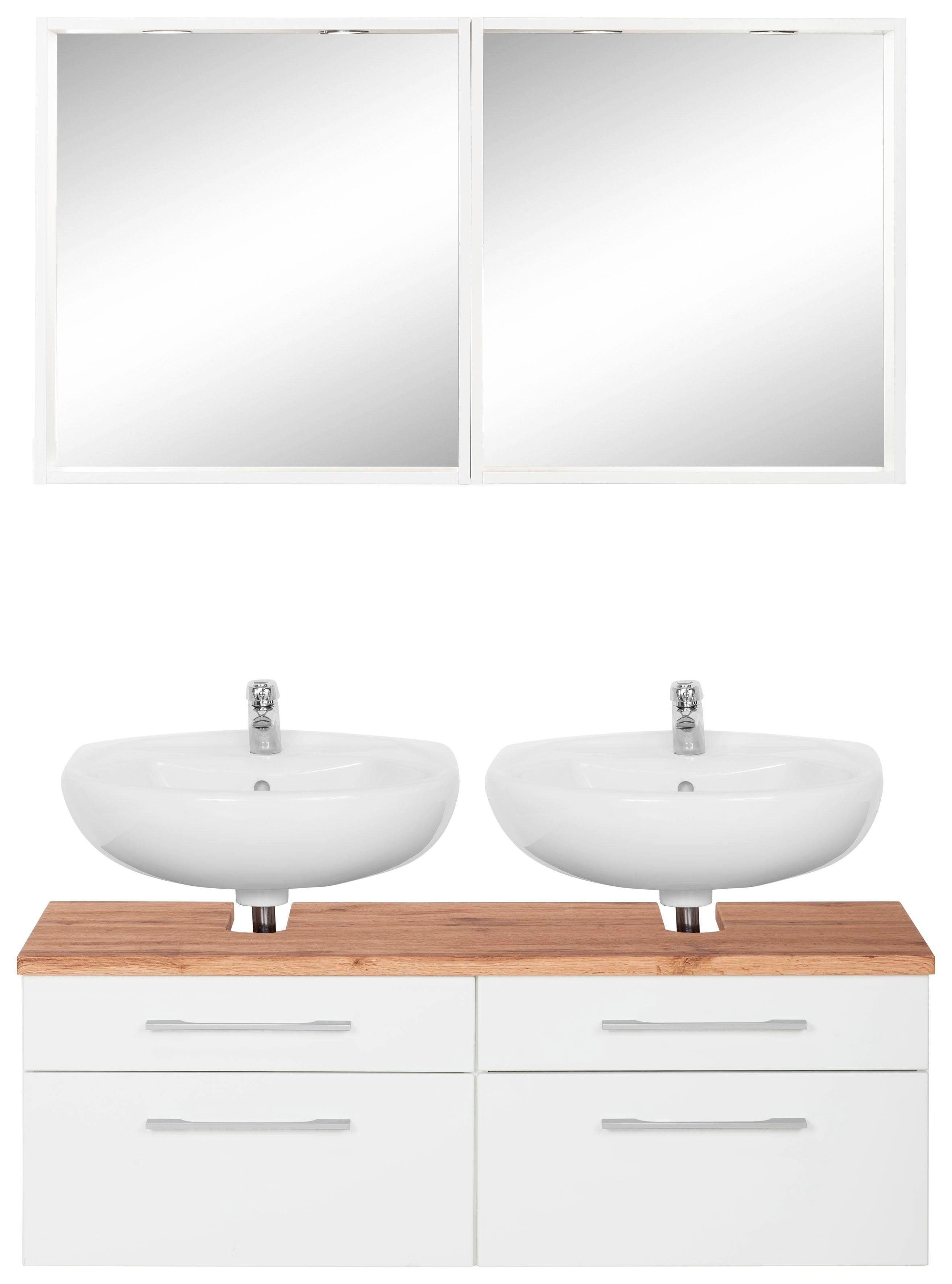 held moebel badkamerserie davos 2 spiegels inclusief verlichting en wastafelonderkast (3-delig) wit
