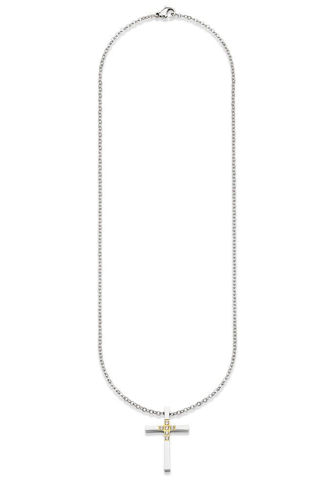 Bruno Banani Ketting met hanger Sieraad cadeau halsketting kruis met stenen bicolor