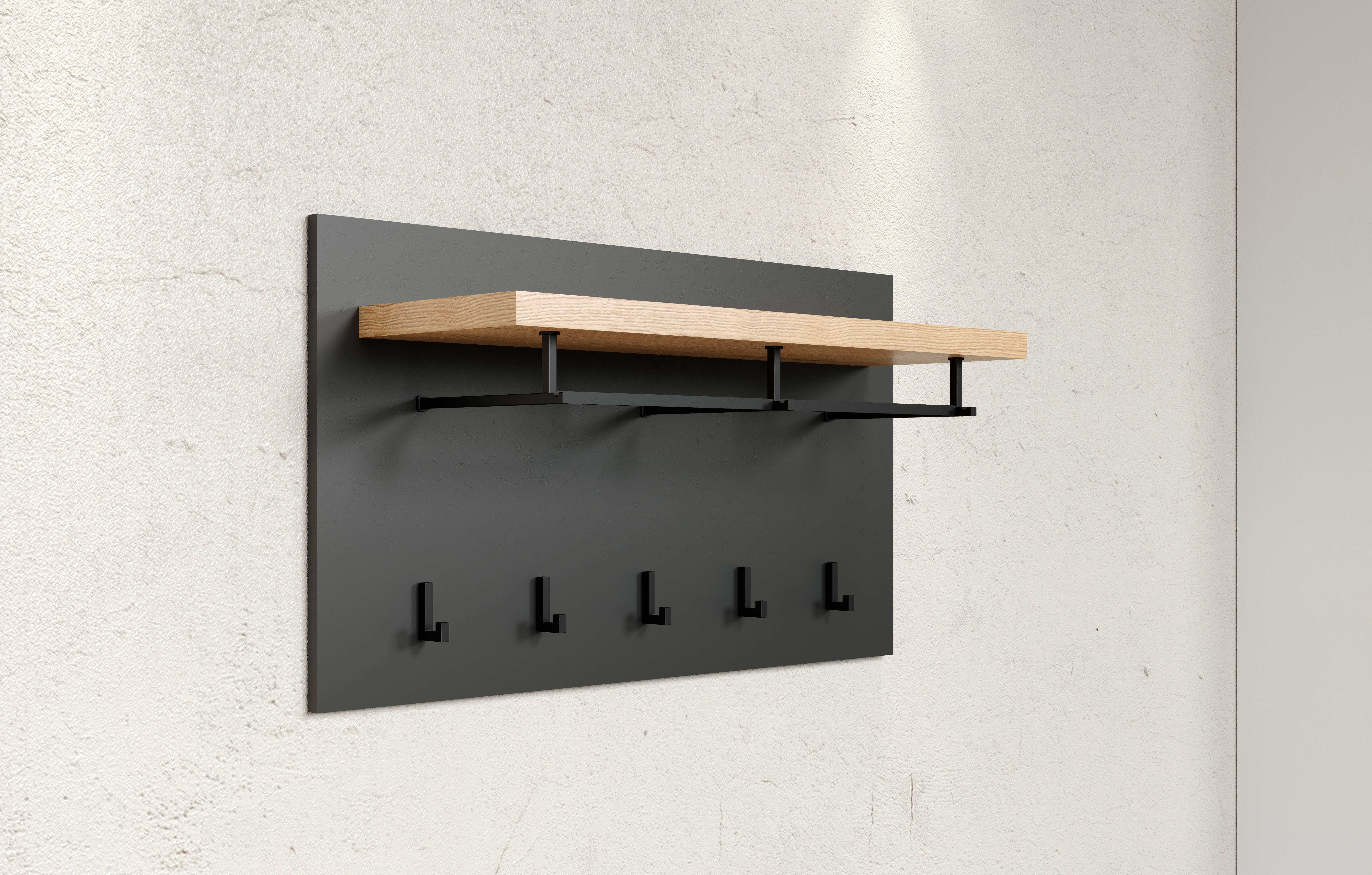INOSIGN Kapstokpaneel Premont elegante wandpaneel met 5 haken, kledingstang - (b/d/h) 90/27/50 cm (1 stuk)