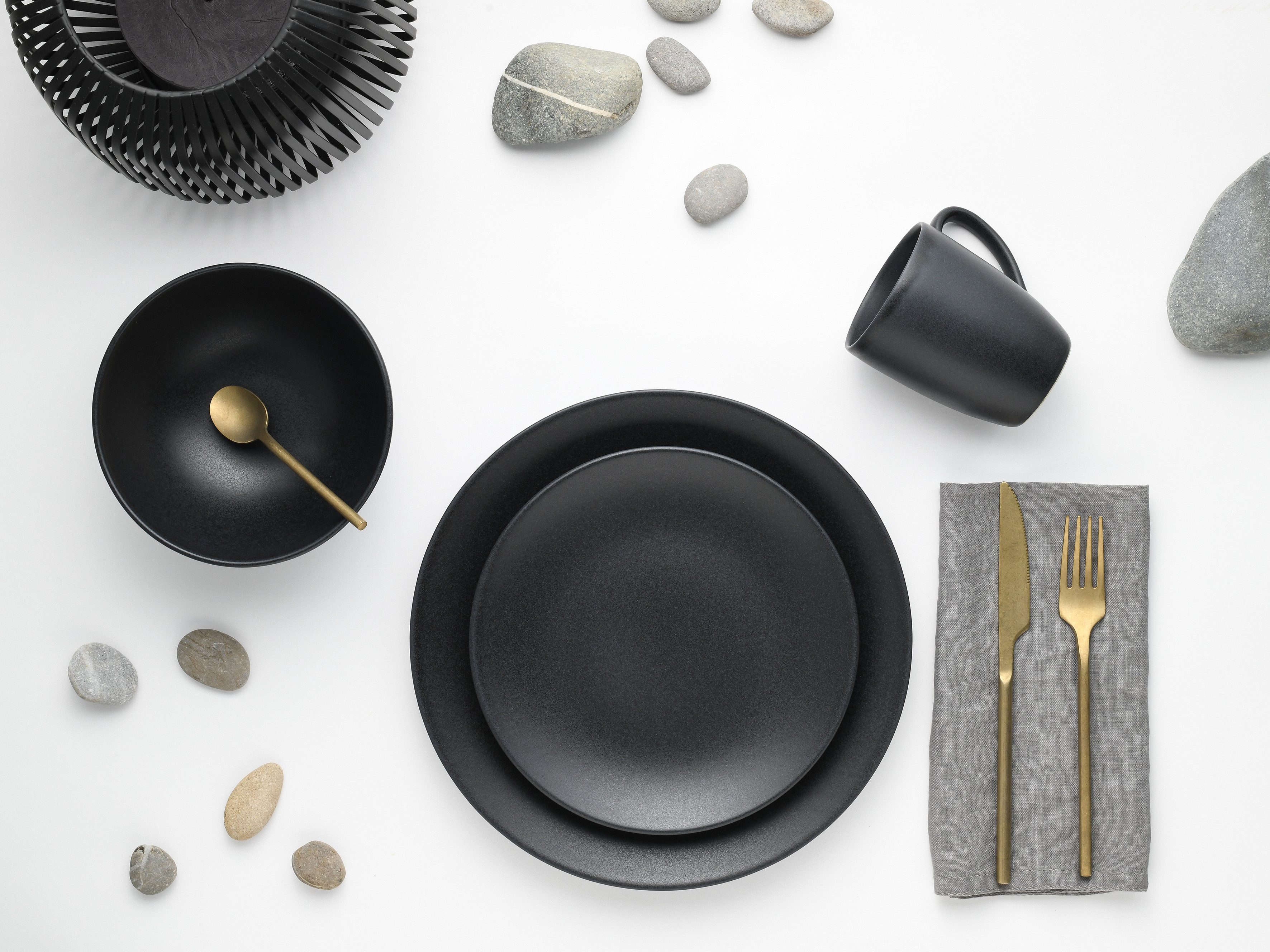 CreaTable Combi-servies Servies-set Soft Touch Black Servies, zwart, zijdemat glazuur, 16 delen, voor 4 personen (set, 16-delig)