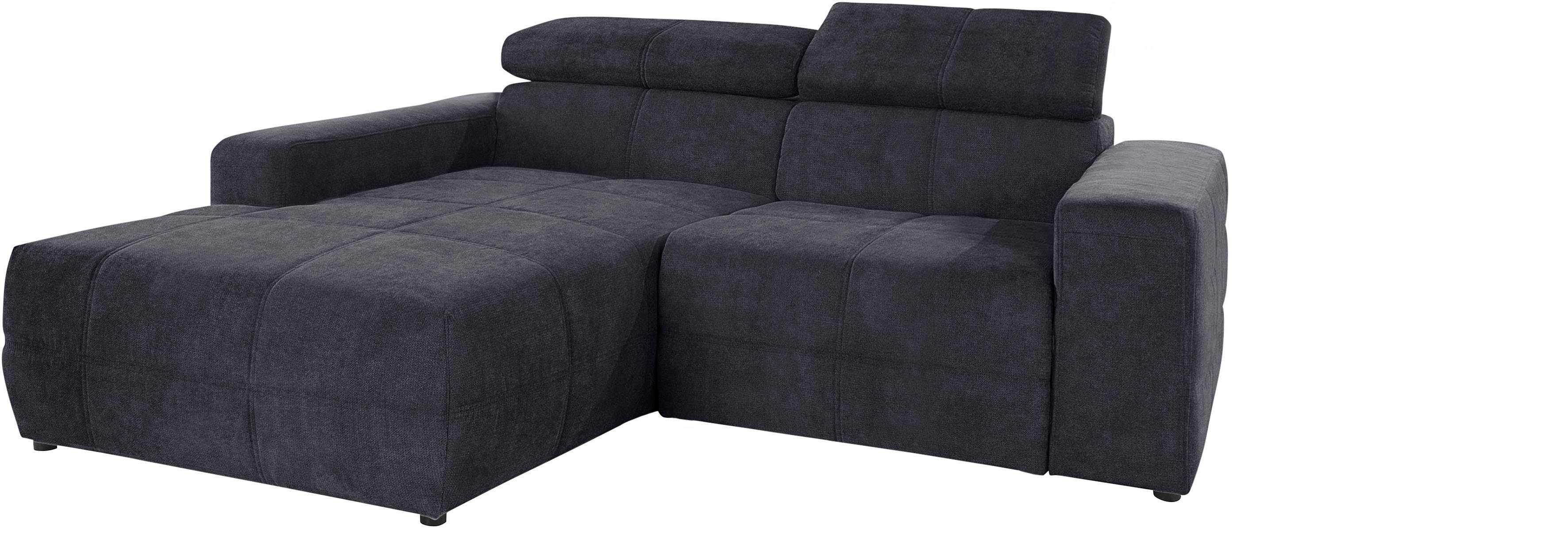 DOMO collection Hoekbank Brandon kleine versie BxDxH: 214x100x80 cm Met verstelbare hoofdsteun, ook in leer en cord, L-model