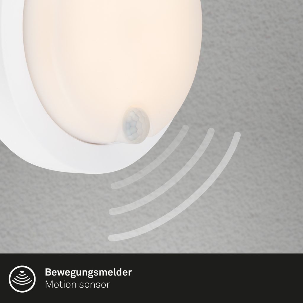 Briloner Leuchten Wandlamp voor buiten Accu LED buitenwandlamp met bewegingssensor, kunststof, wit