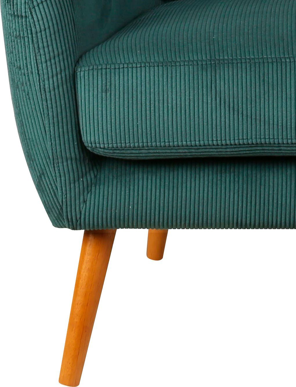 Home affaire Oorfauteuil Yamuna met beklede zitting, frame en poten van massief hout, zithoogte 47 cm