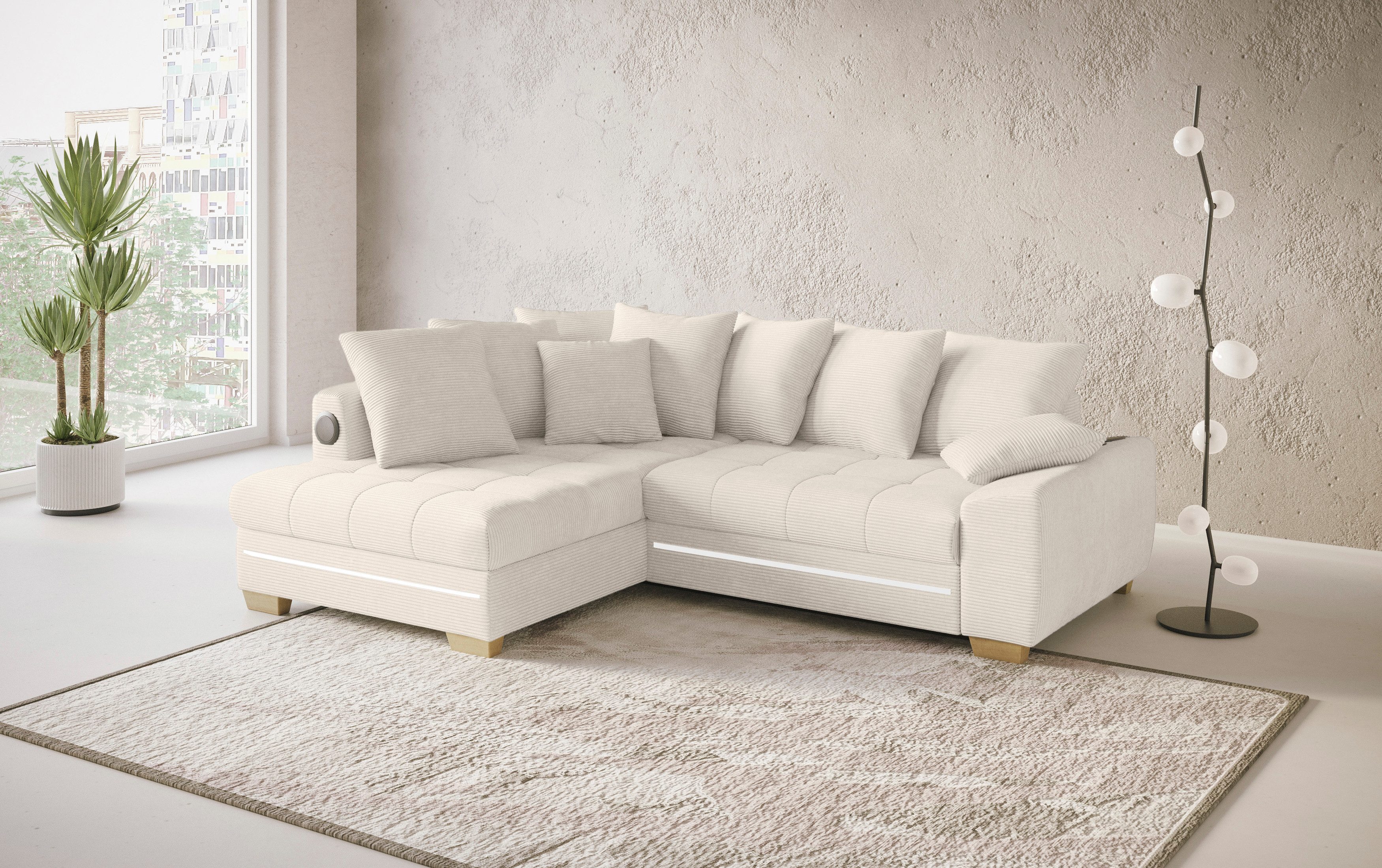 Mr. Couch Hoekbank Nikita II, L-vorm RGB-LED, Bluetooth-geluidssysteem, optioneel met bed, bedlade